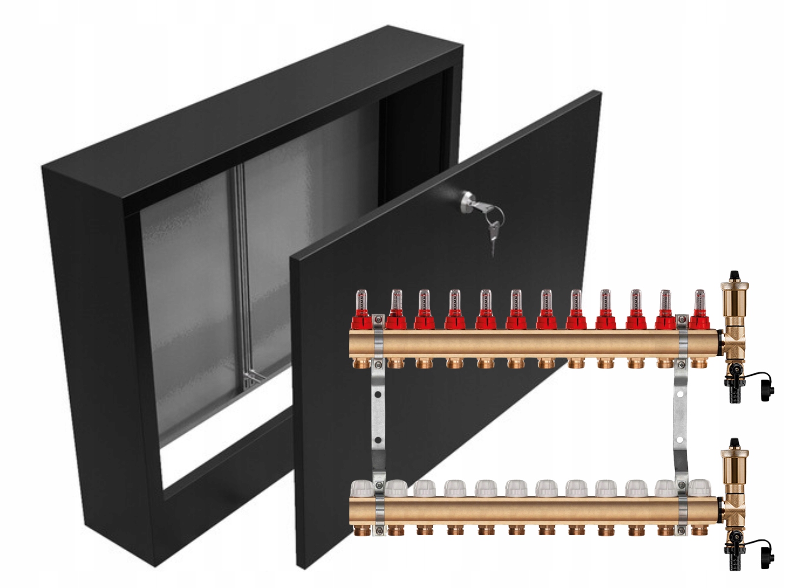 Mosazný Rozdělovač 12 Sekcí Nástěnná Skříňka Černá