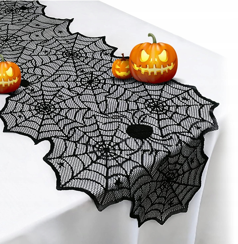 Běhoun Ubrus Pavučina Černý Halloween 185x45CM Dekorace Stolu Ozdoba