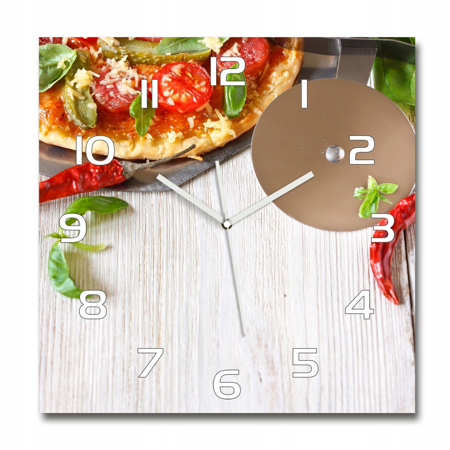 

Szklany zegar, cichy płynący mechanizm Pizza 60x60