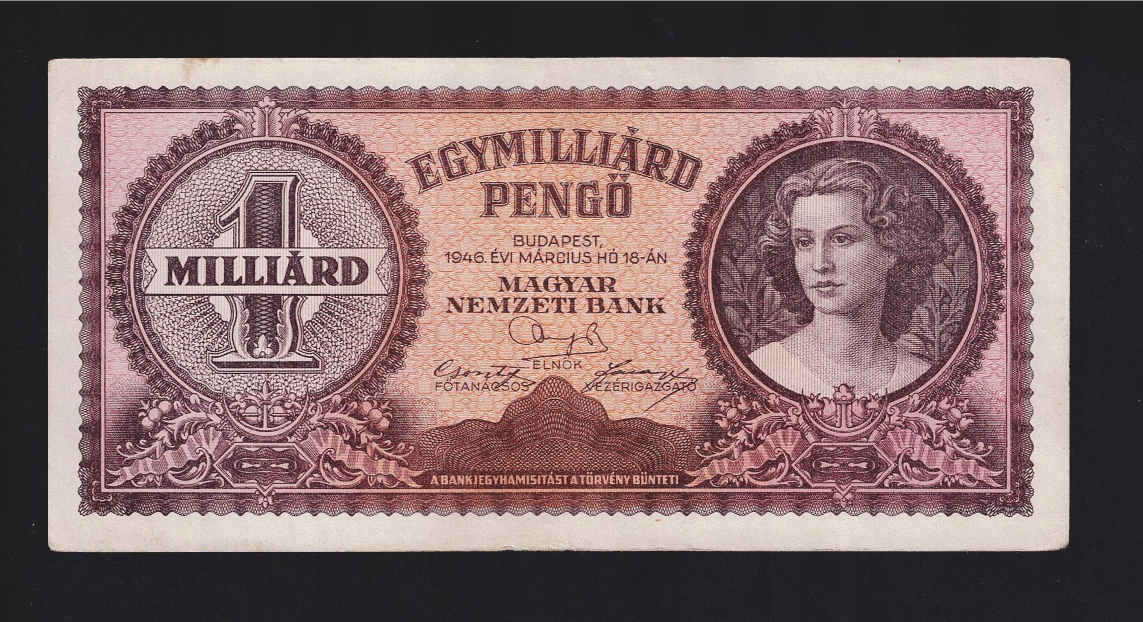 Банкнота Венгрия -- 1 миллиард пенго -- 1946 год