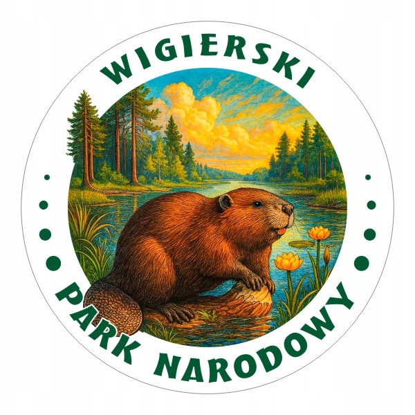 Naklejka 8 cm Wigierski Park Narodowy z Bobrem