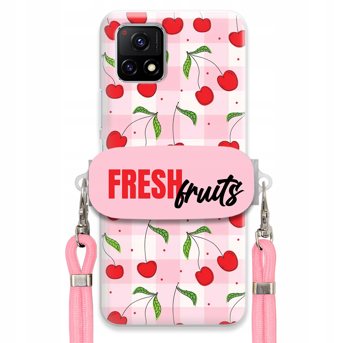 Puzdro pre Vivo Y55 5G Case držiak šnúrok ruží Fresh Fruits Mriežka Ovocie