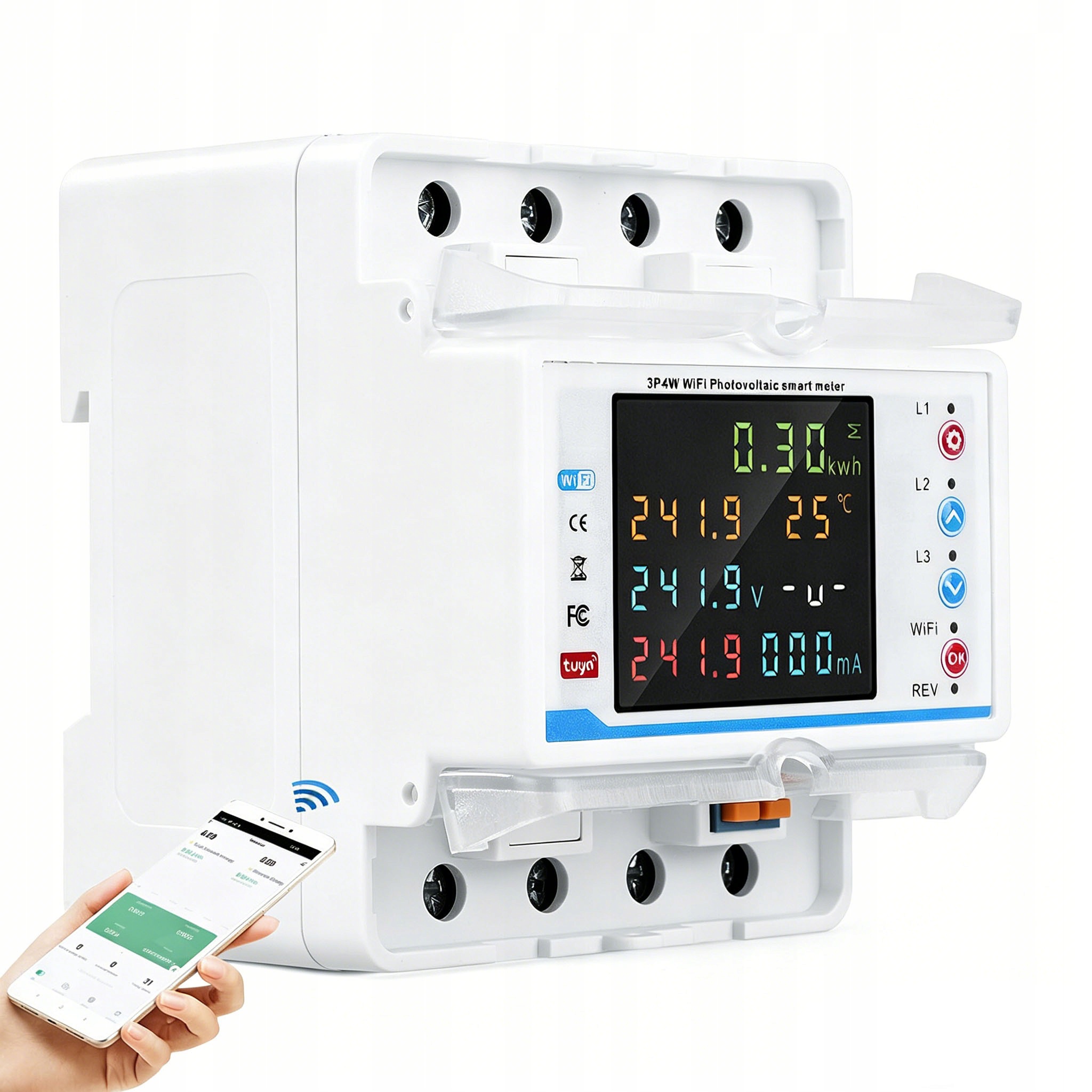Měřič spotřeby energie 3 fázový 100A WiFi LCD Din