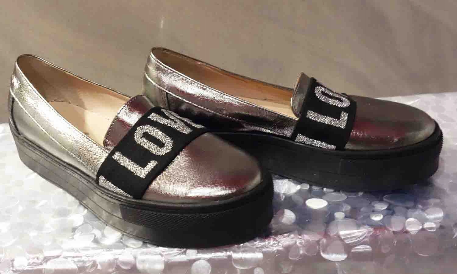 ex_pl SKÓRZANE damskie SPORTOWE CREEPERSY srebro Marka Natalex