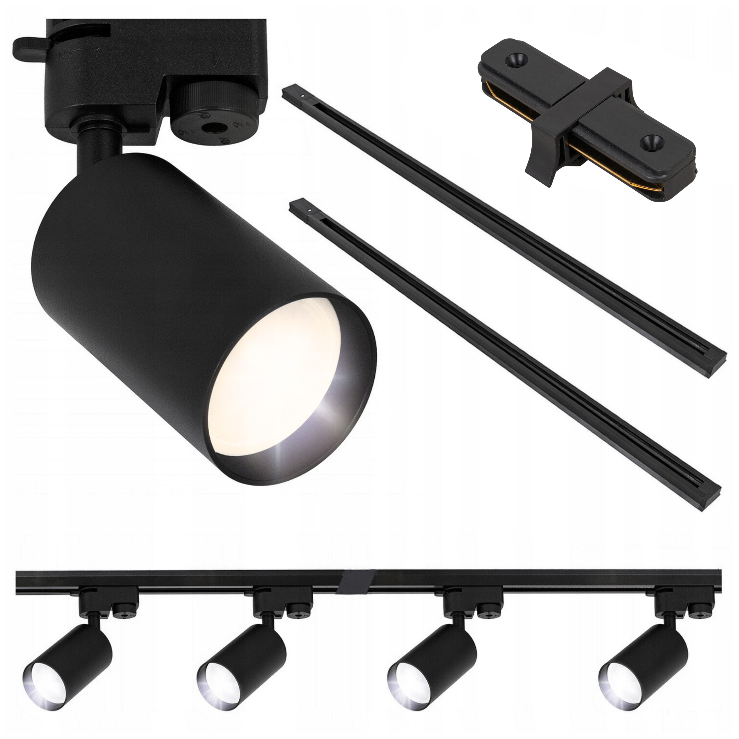 Kolejnicové osvětlení Sada 4x lampa GU10 lišta Szyna 2x 1 m Černá Led 2 m