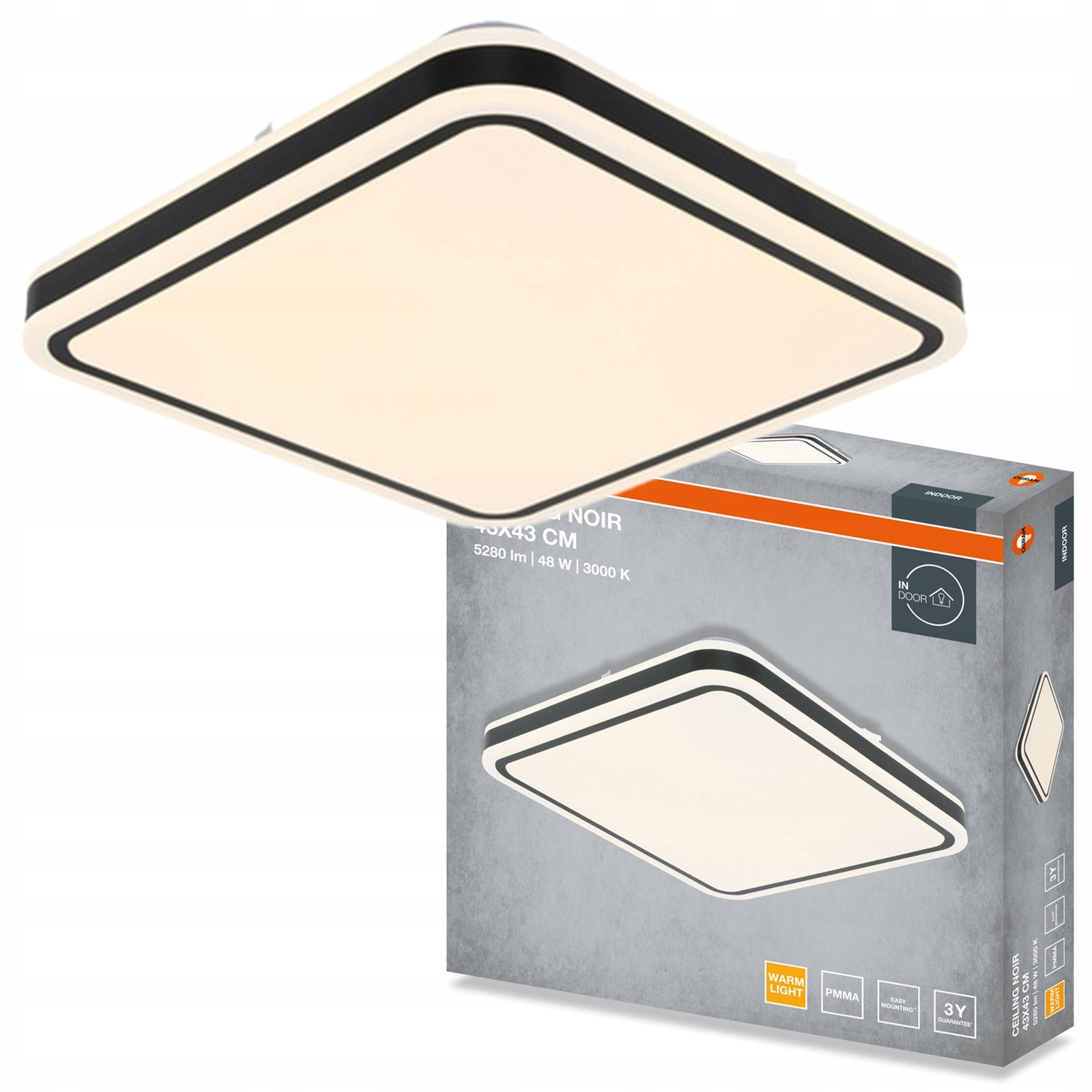 Stropní Svítidlo Led nástěnné svítidlo 48W 2880lm 3000K Čtvercový Černý Noir Osram
