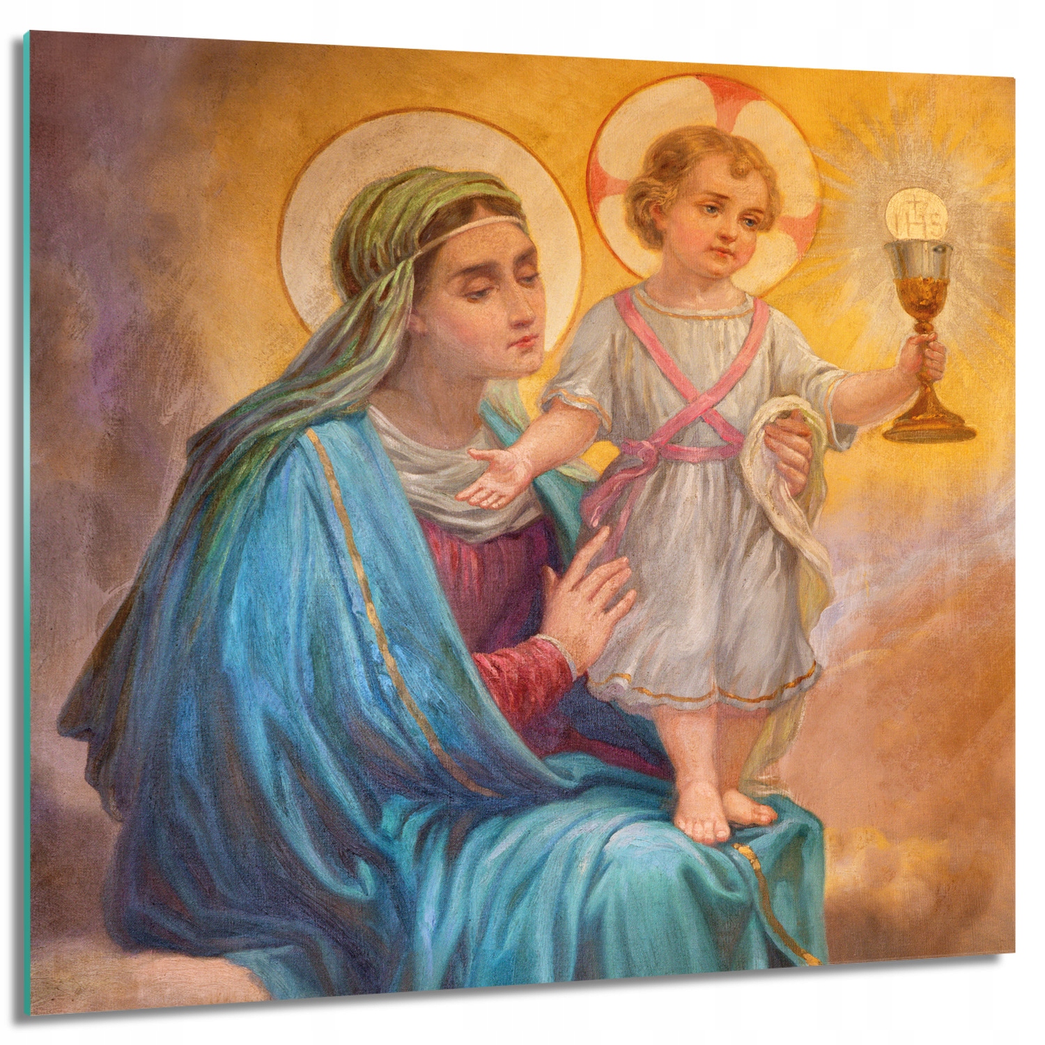 

Obraz szklany na komunię Madonna dzieciątko 60x60