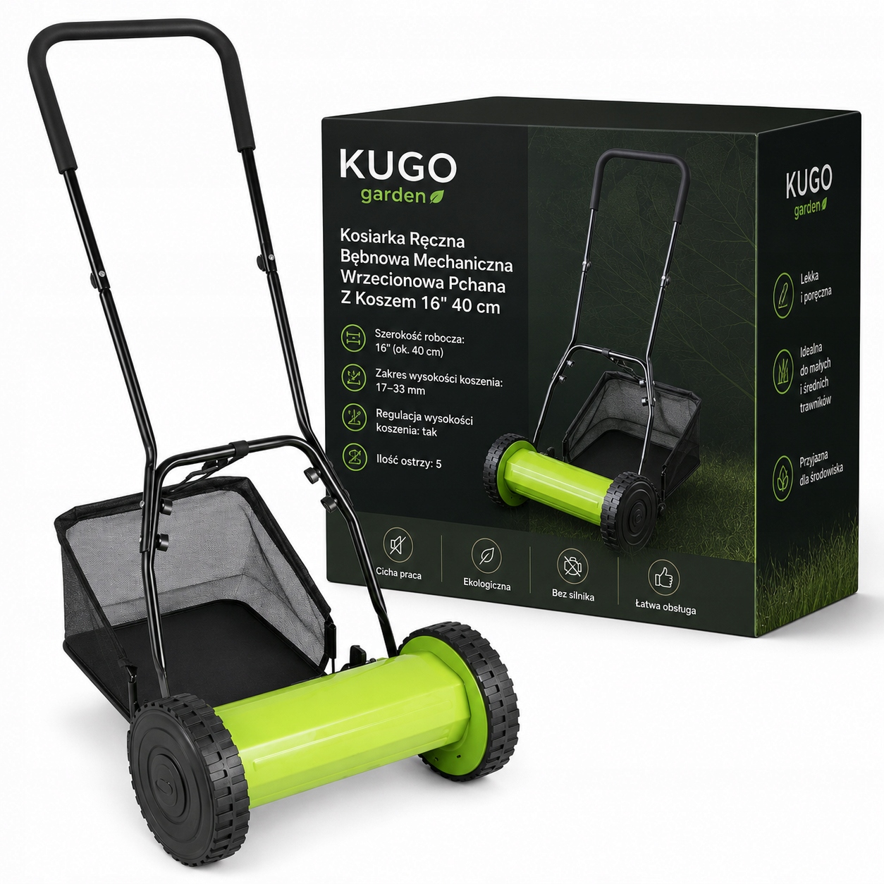 Ručná bubnová kosačka Mechanická vretenová tlačná s košom 16" 40 cm