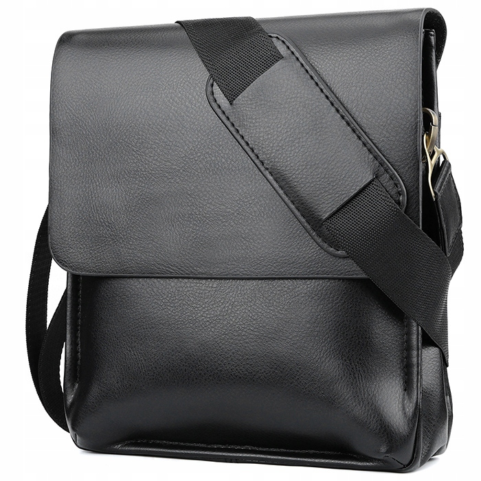 TORBA MĘSKA SKÓRZANA LISTONOSZKA NA RAMIĘ Z KIESZENIĄ Z KLAPĄ CZARNA