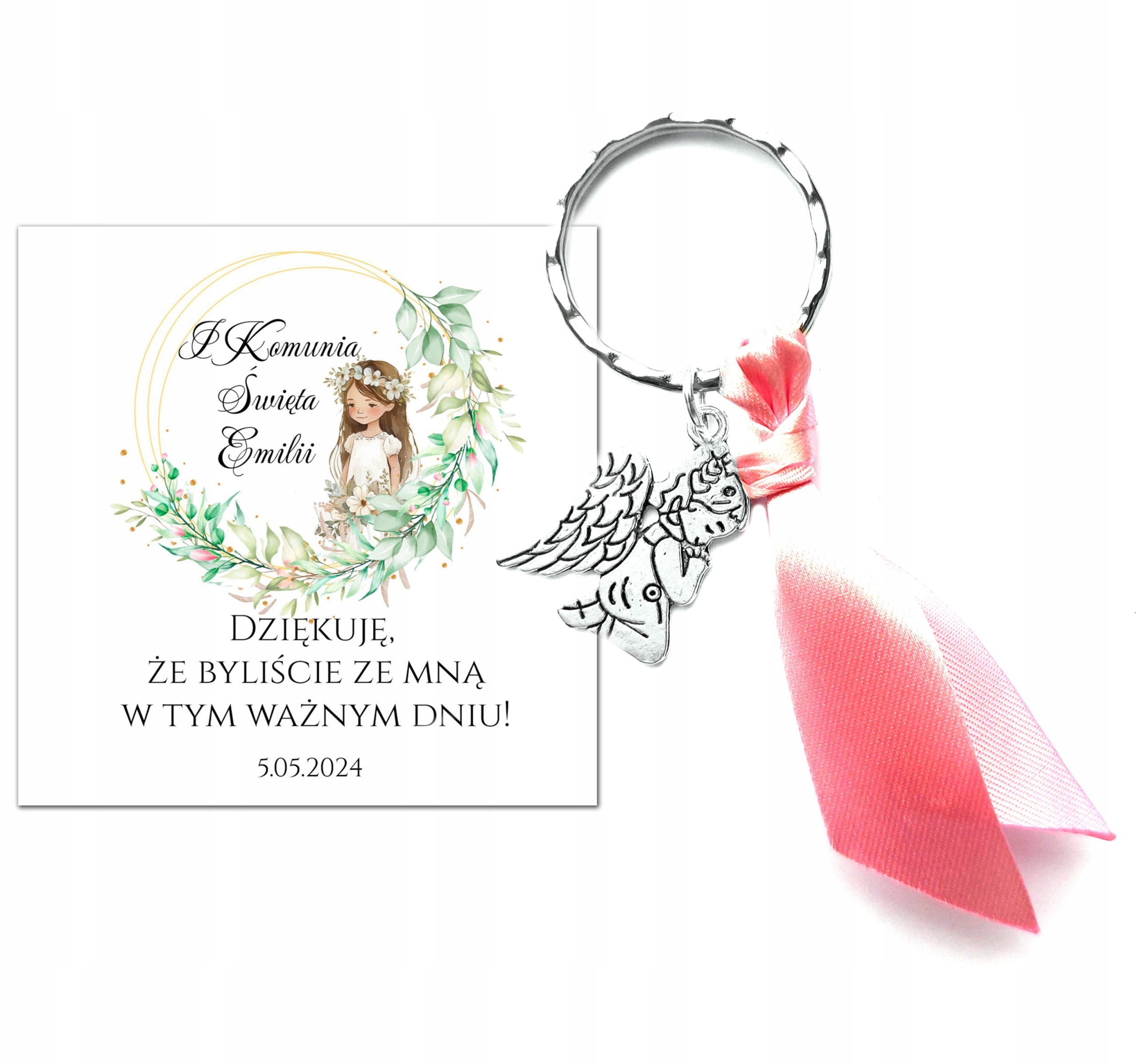 PODZIĘKOWANIE DLA GOŚCI UPOMINEK BRELOK ANIOŁEK KOMUNIA PAMIĄTKA