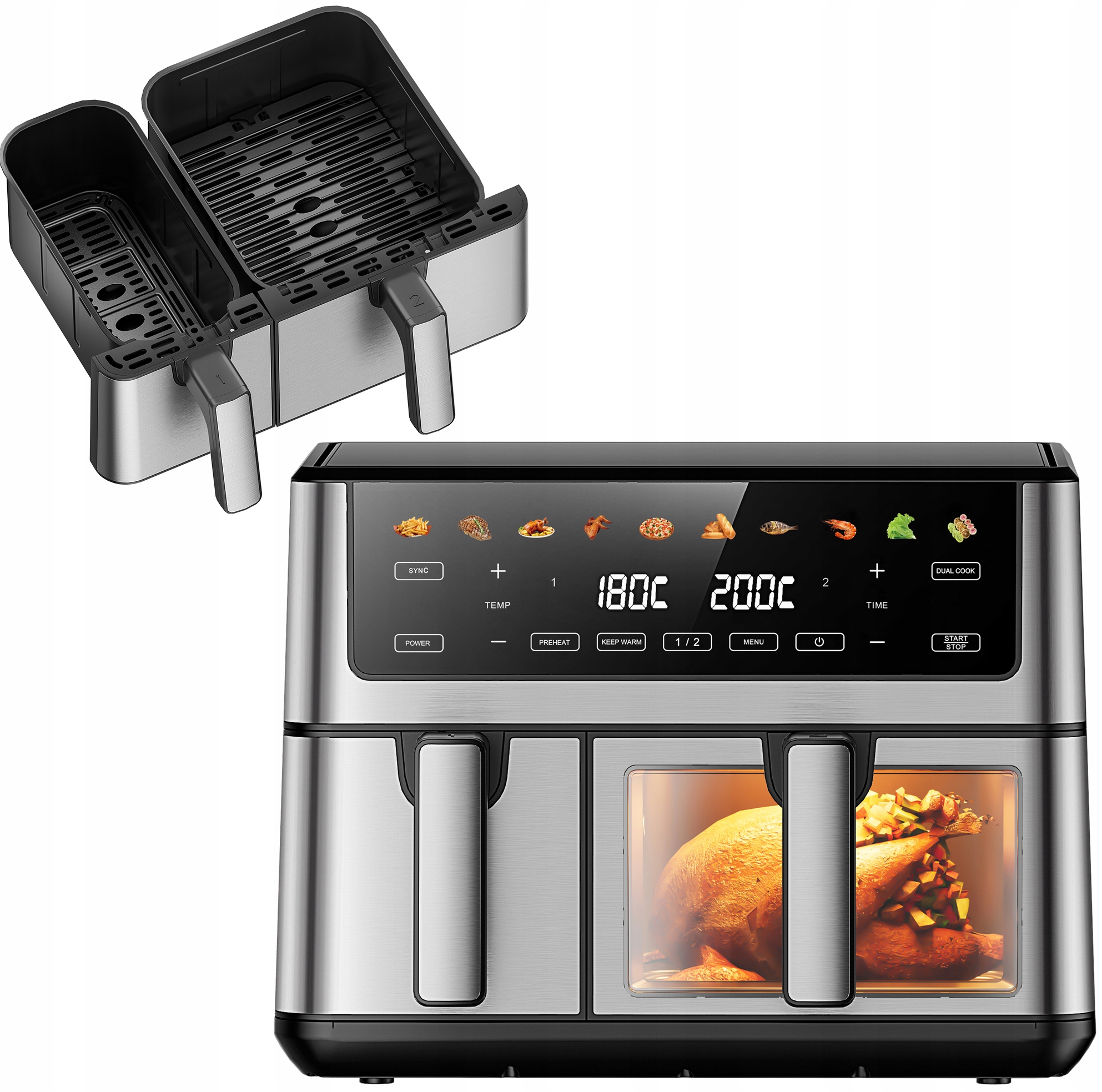 Frytownica 10L Air Fryer SJ-1000 Dual dwukomorowa 6.5L+3.5L Dwa Kosze 2400W