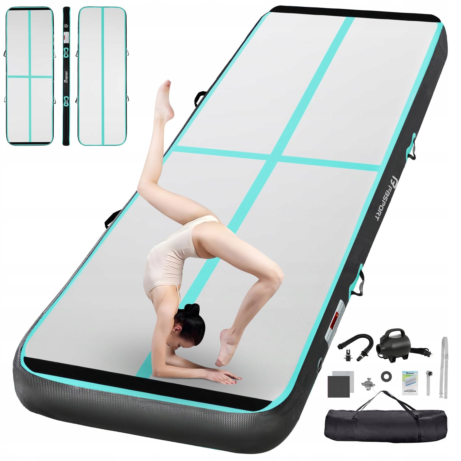 Tréninková gymnastická podložka Fbsport Air Track 3M x 100 cm x 10 cm s pumpičkou