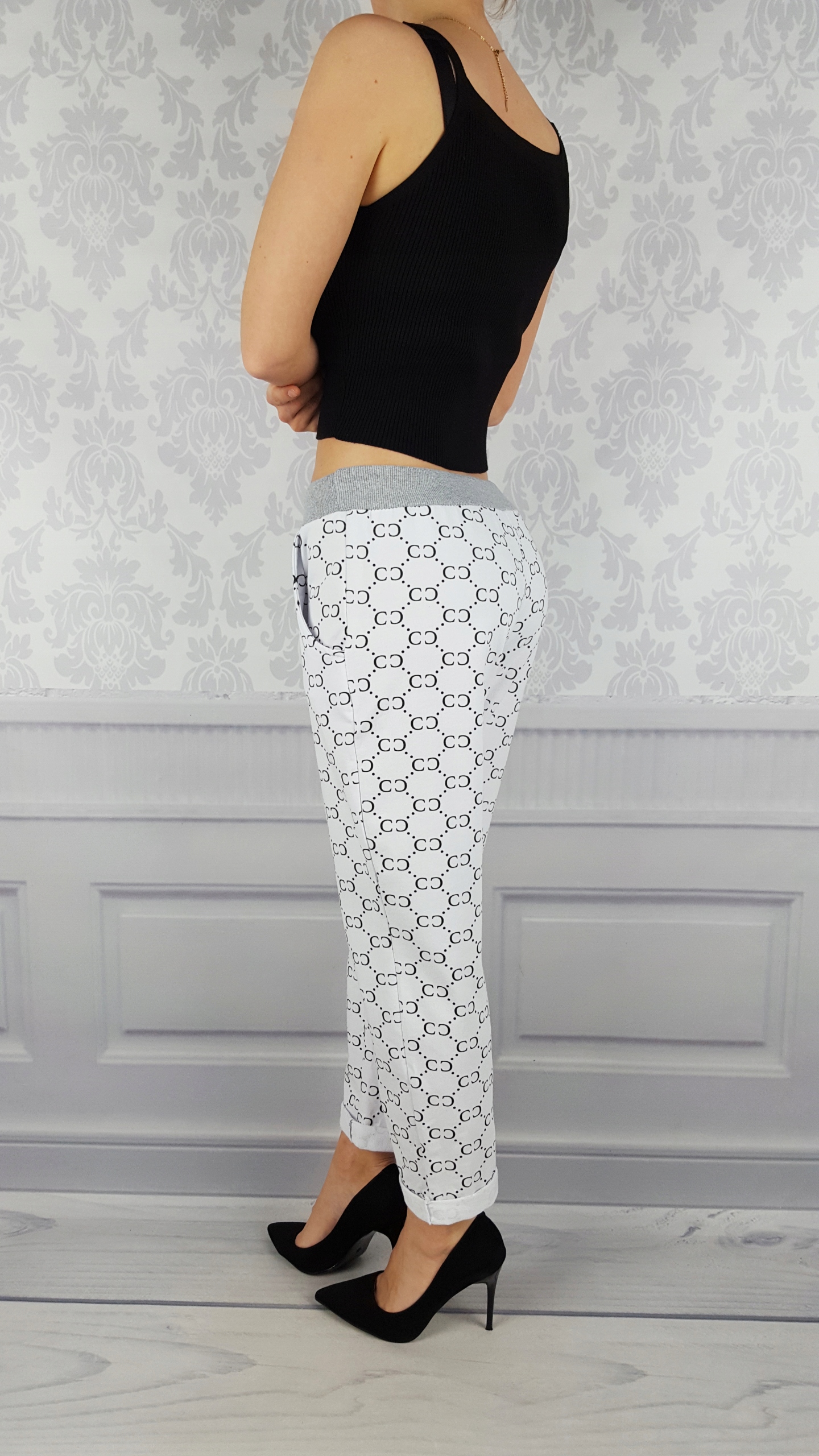 WYGODNE - SPODNIE - DRESOWE - KWIATY - Plus - Size Wzór dominujący inny wzór