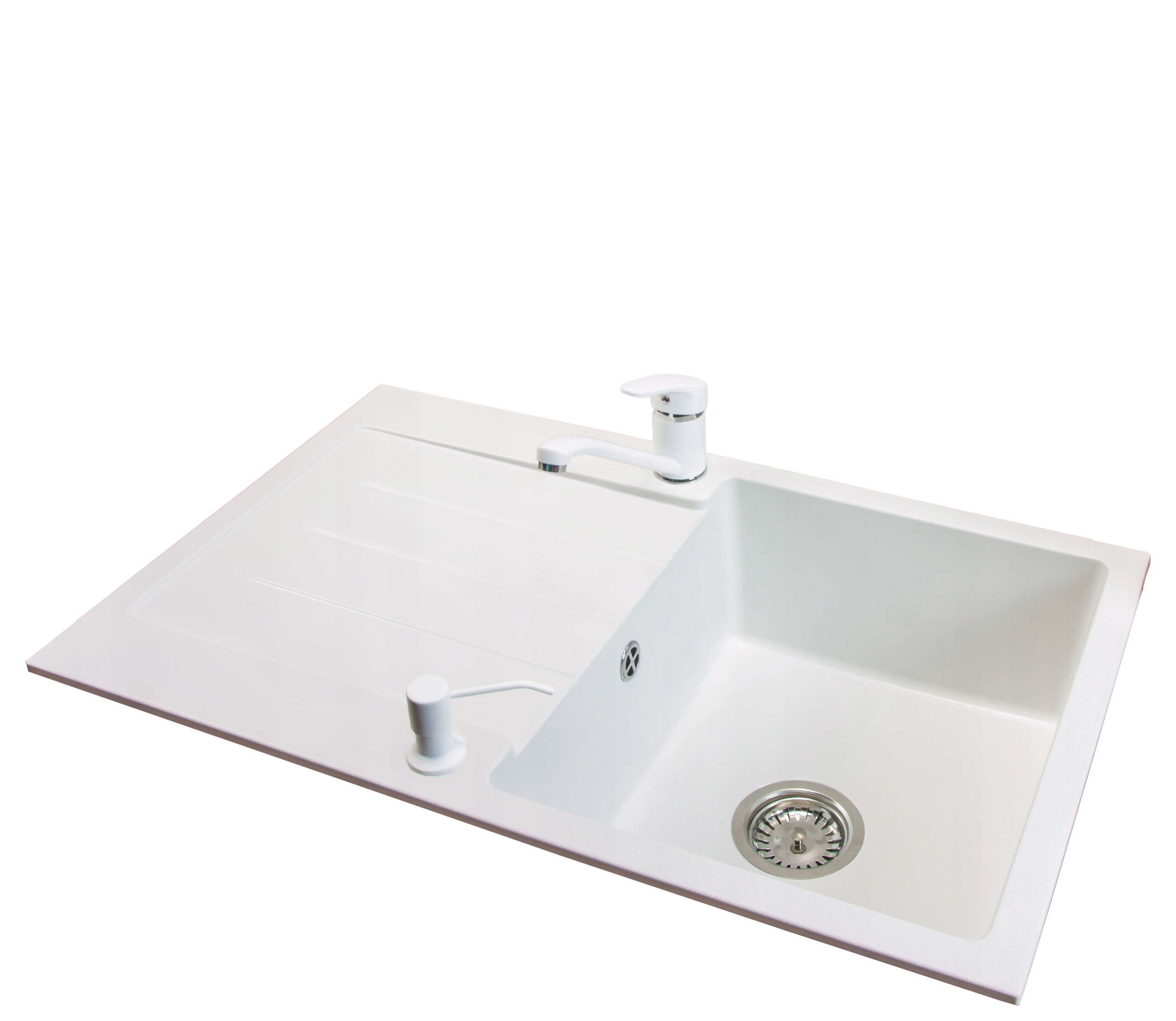 Kuchyňský dřez Jednokomorový Velký s odkapávačem Baterie Dávkovač