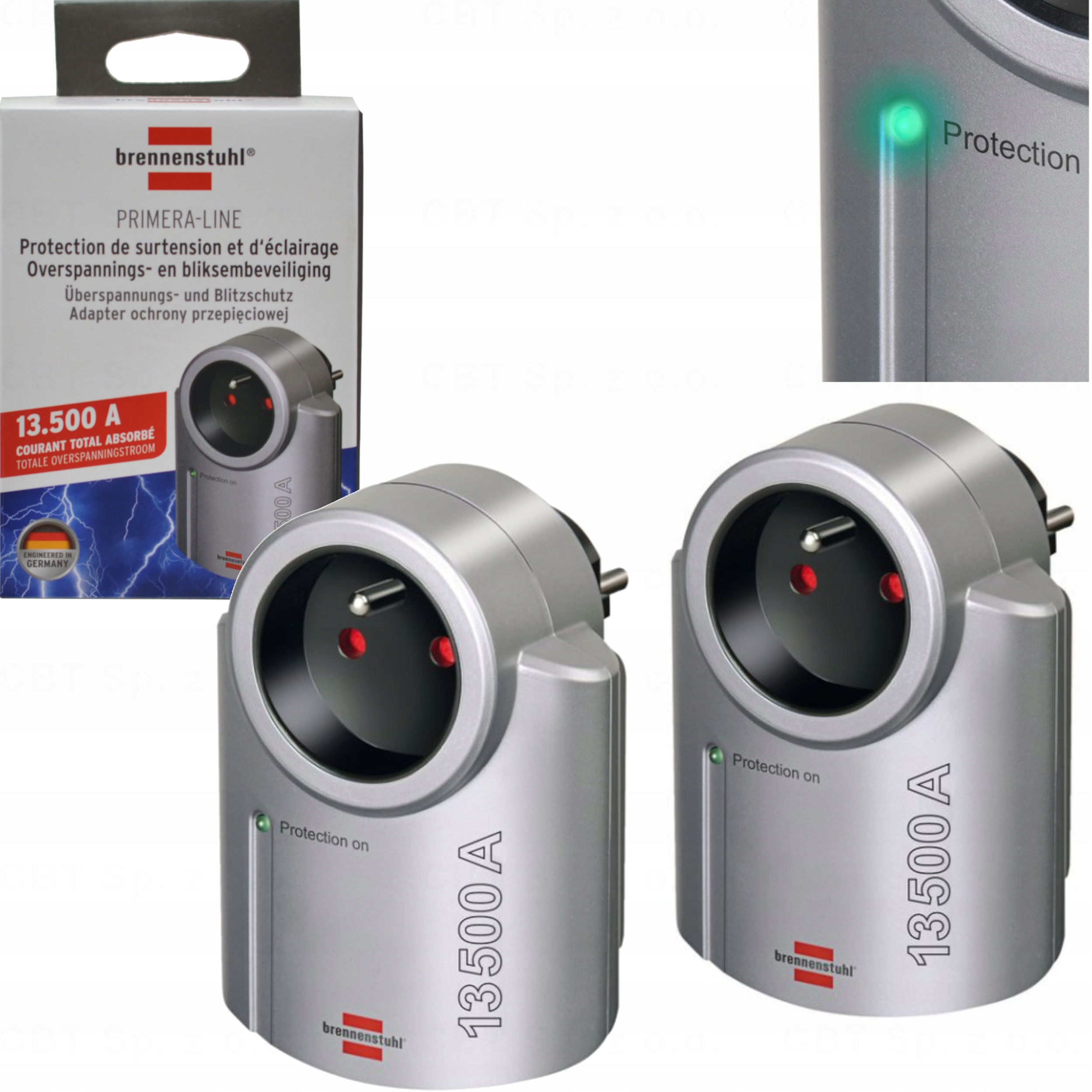 2× Adapter przepięciowy Brennenstuhl Primera-Line 1 gniazdo srebrny 3680 W