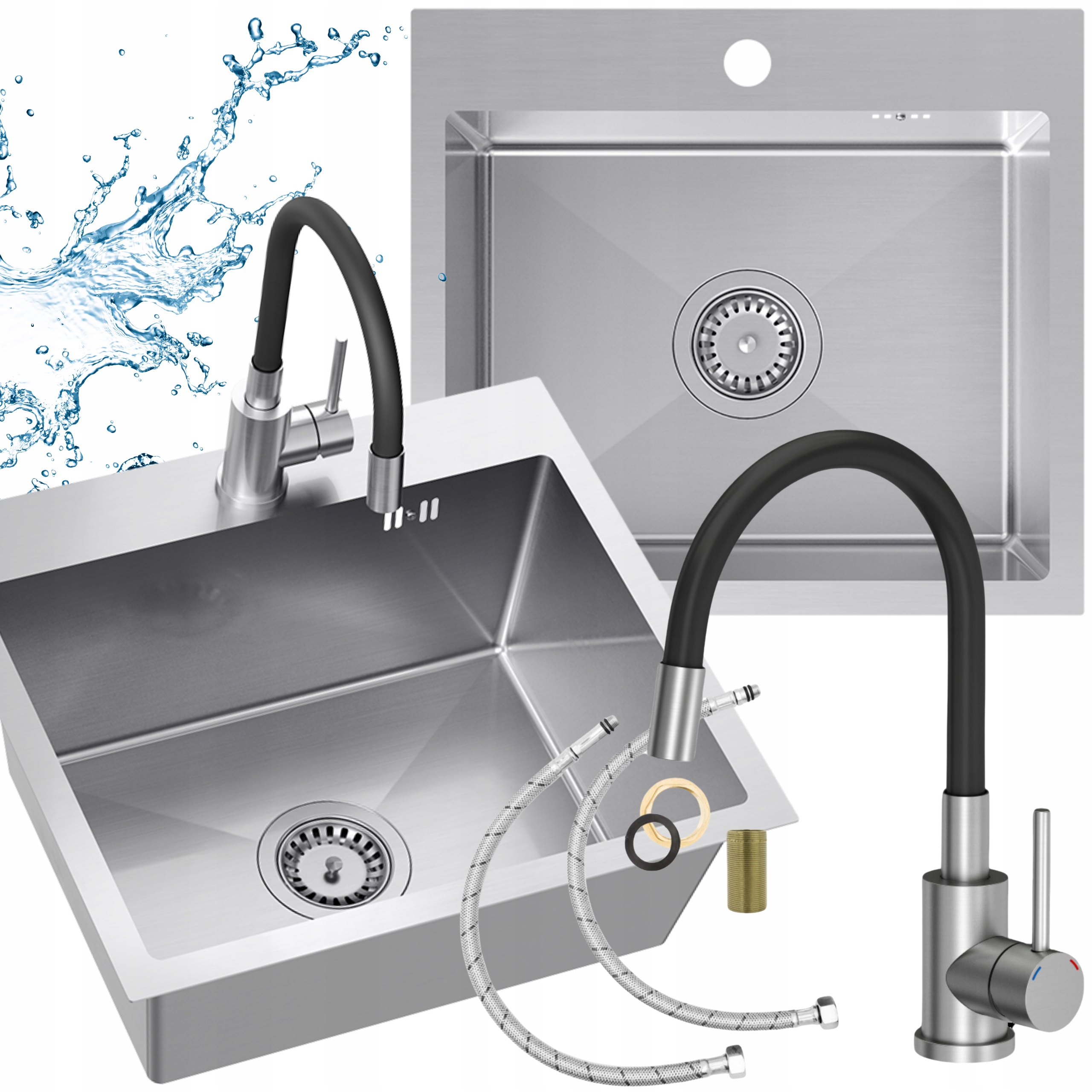 Nerezový Jednokomorový Drez, oceľový Drez, Kuchynská Batéria a Sifón