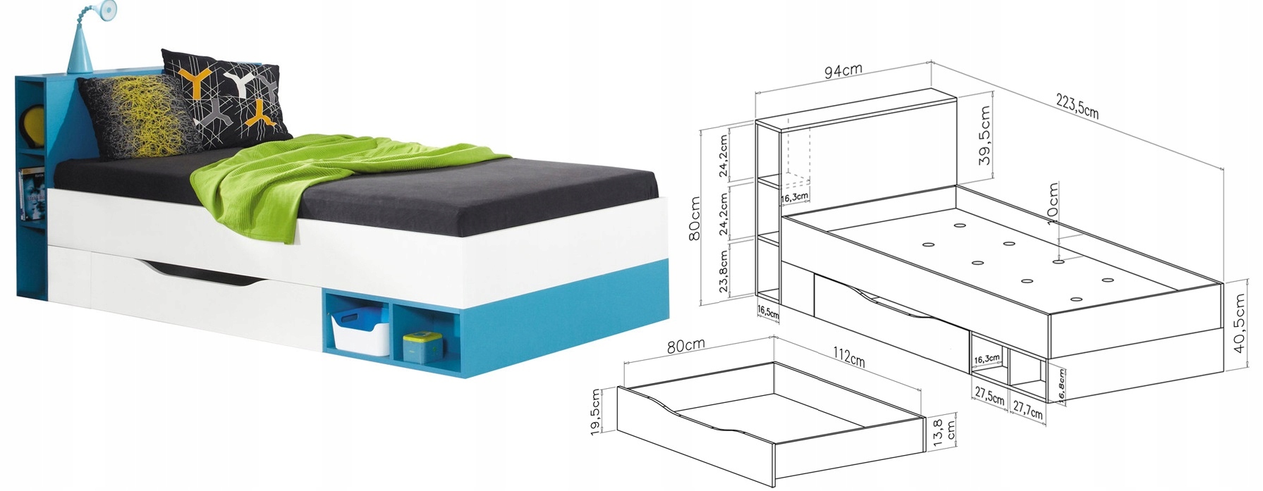 meble łóżko młodzieżowe dzieci 90x200 z szufladą pojedyncze Mobi 18 Marka Meblar