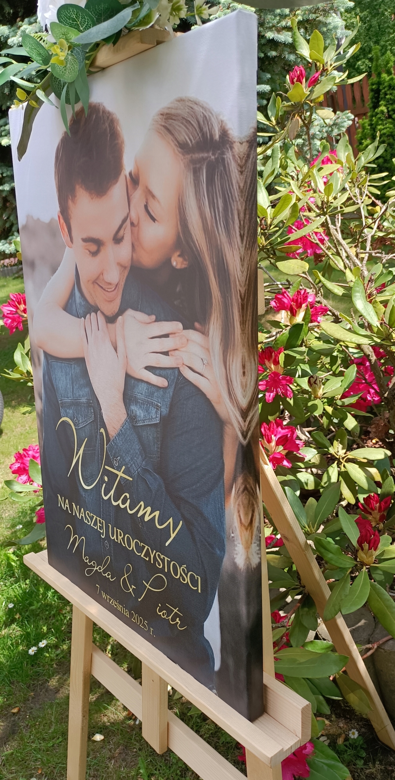 Tablica powitalna na ślub wesele 70x50 OBRAZ ZE ZDJĘCIEM I PERSONALIZACJĄ Szerokość produktu 50 cm