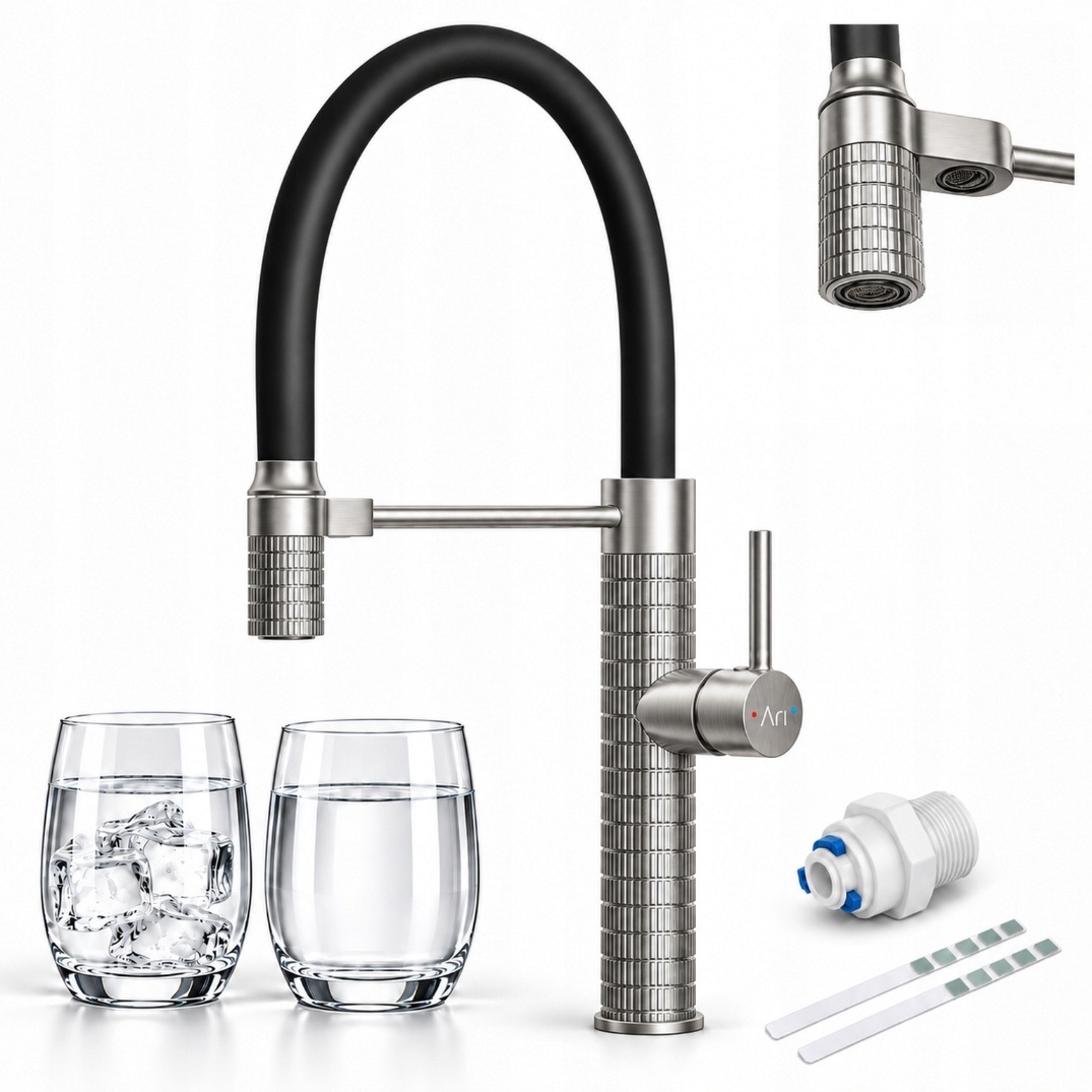 Kuchynská batéria Inox trojcestná, flexibilný Pvd výtok do filtra