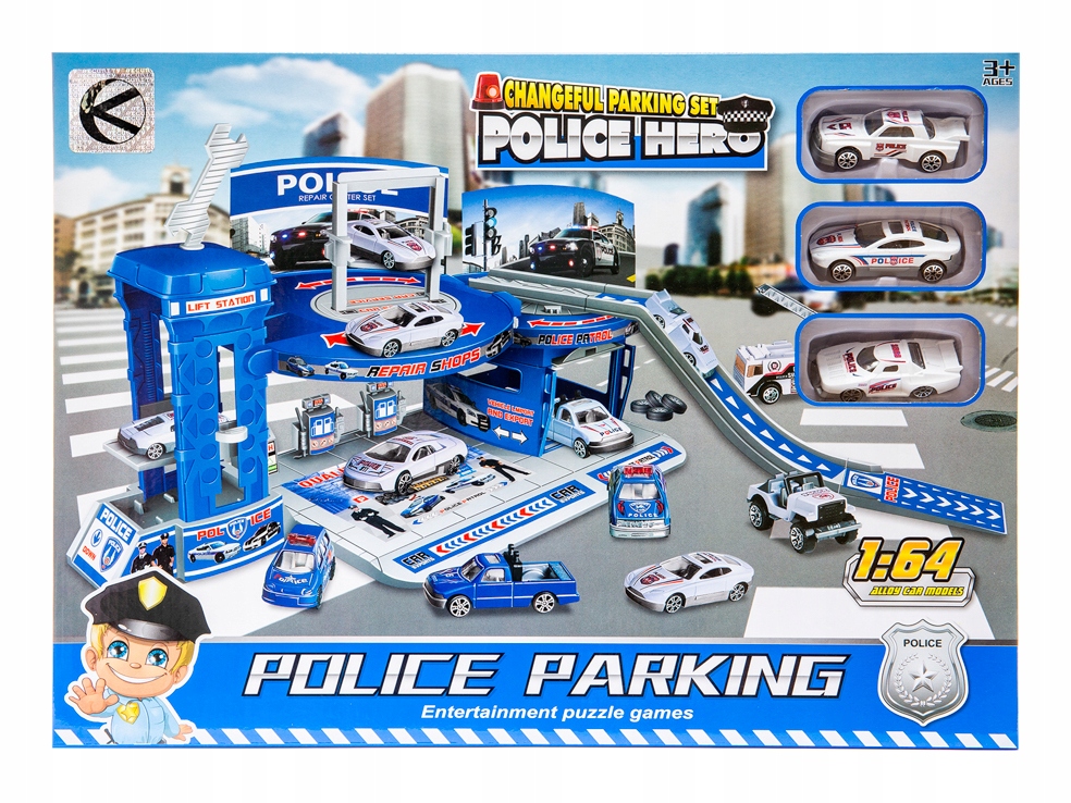 

Parking policyjny w zestawie z 3 autkami