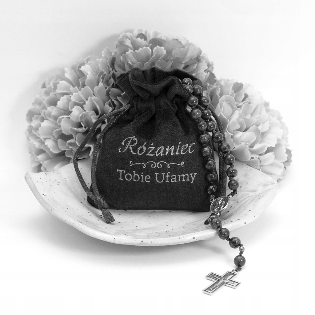 Ručně vyráběný tradiční černý pánský růženec matný achát 6mm stříbro 925