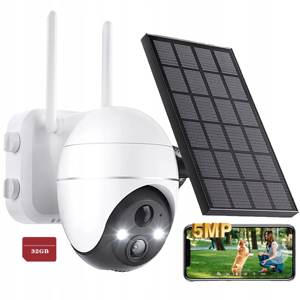 Solární venkovní Ip WiFi kamera Otočná monitorovací kamera 5MPX S 32GB