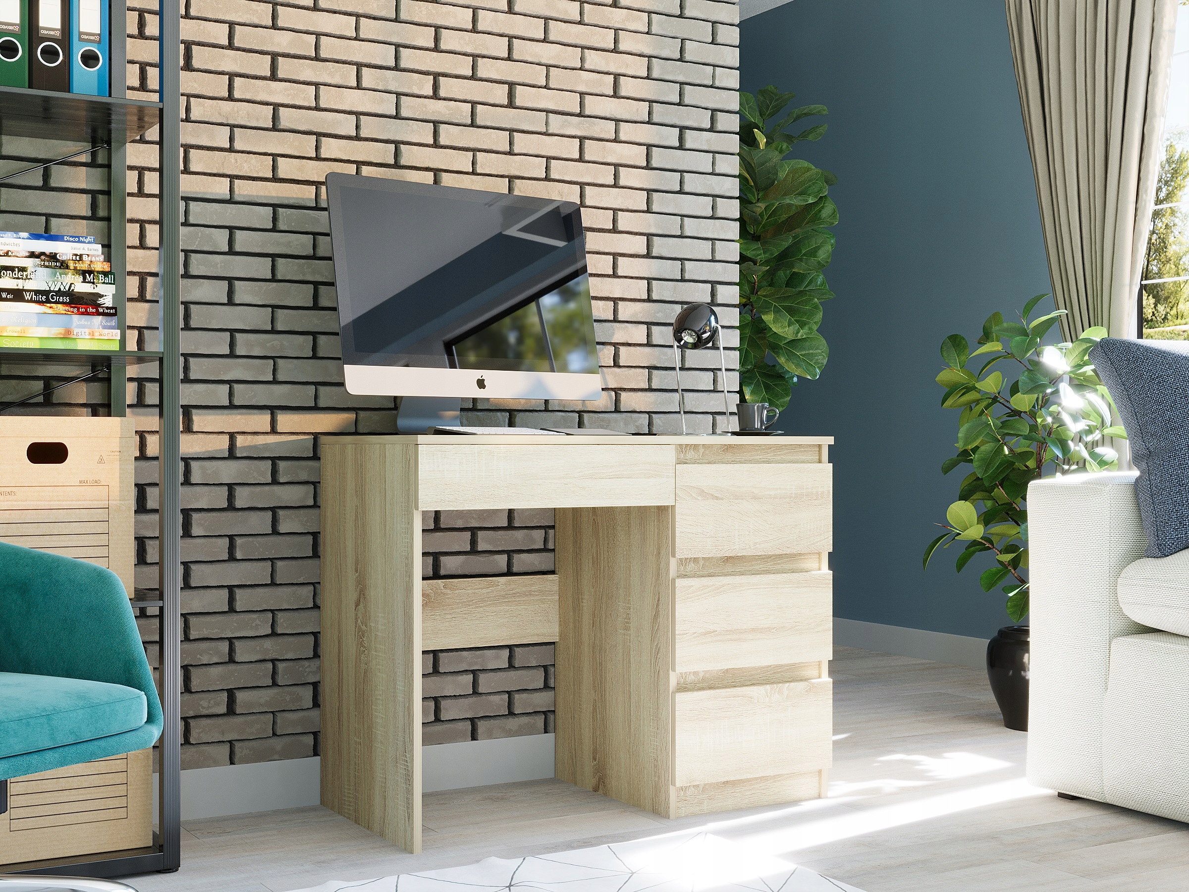 Meble Biurko komputerowe stolik 90cm sonoma N34