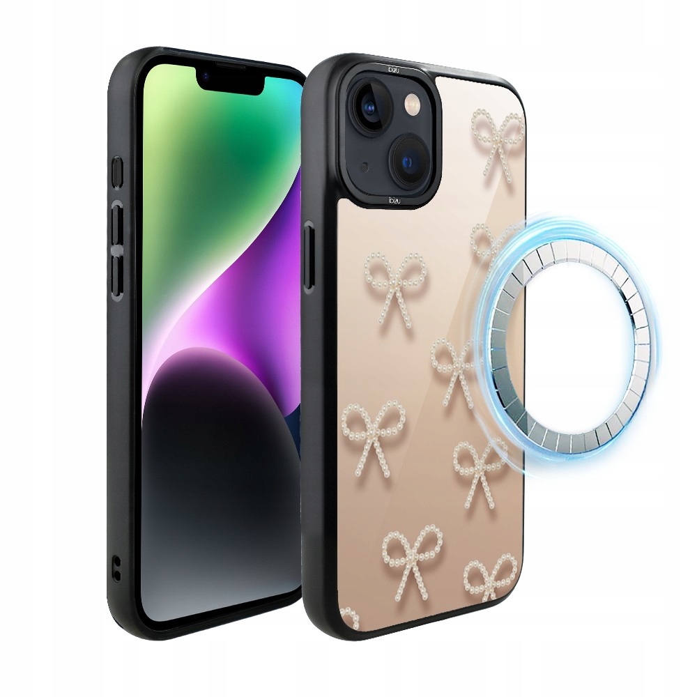 Matný Pouzdro DropGuard pro iPhone 14 Ibizu s MagSafe a perleťovými mašličkami