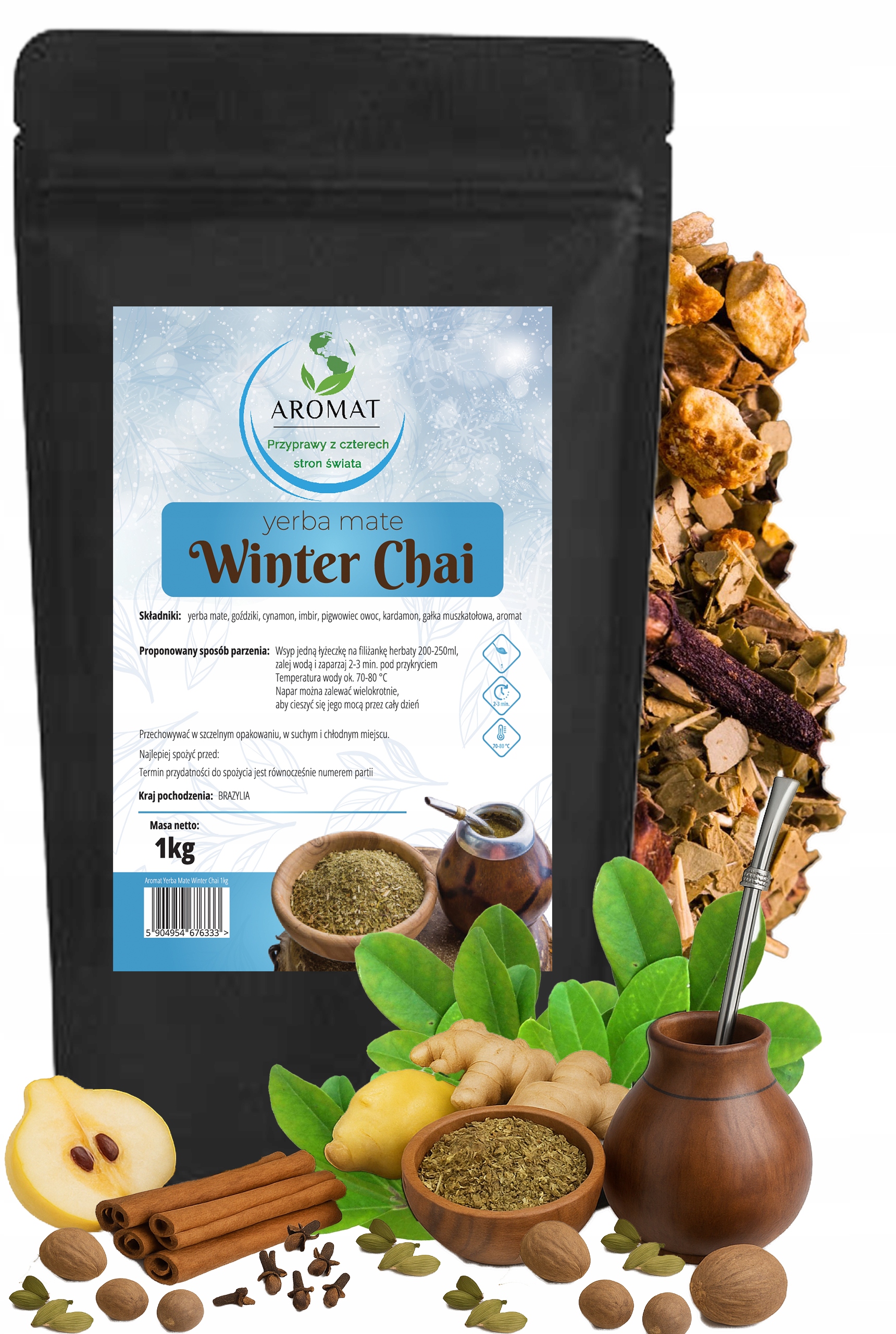 Yerba Mate Winter Chai 1KG Zimní Hřebíček,skořice, Zázvor, Kardamon 1000 G