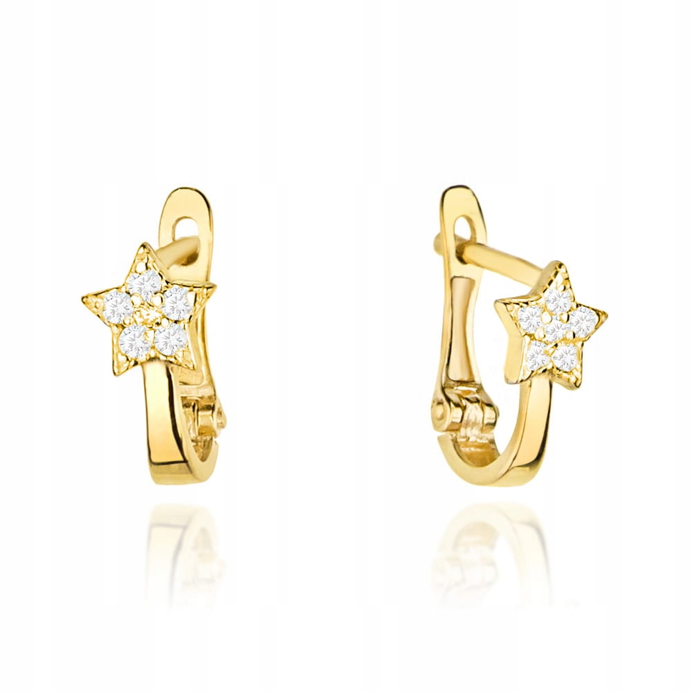Zlaté náušnice 585 Hvězdičky anglické zapínání s bílými zirkony 0.89 g