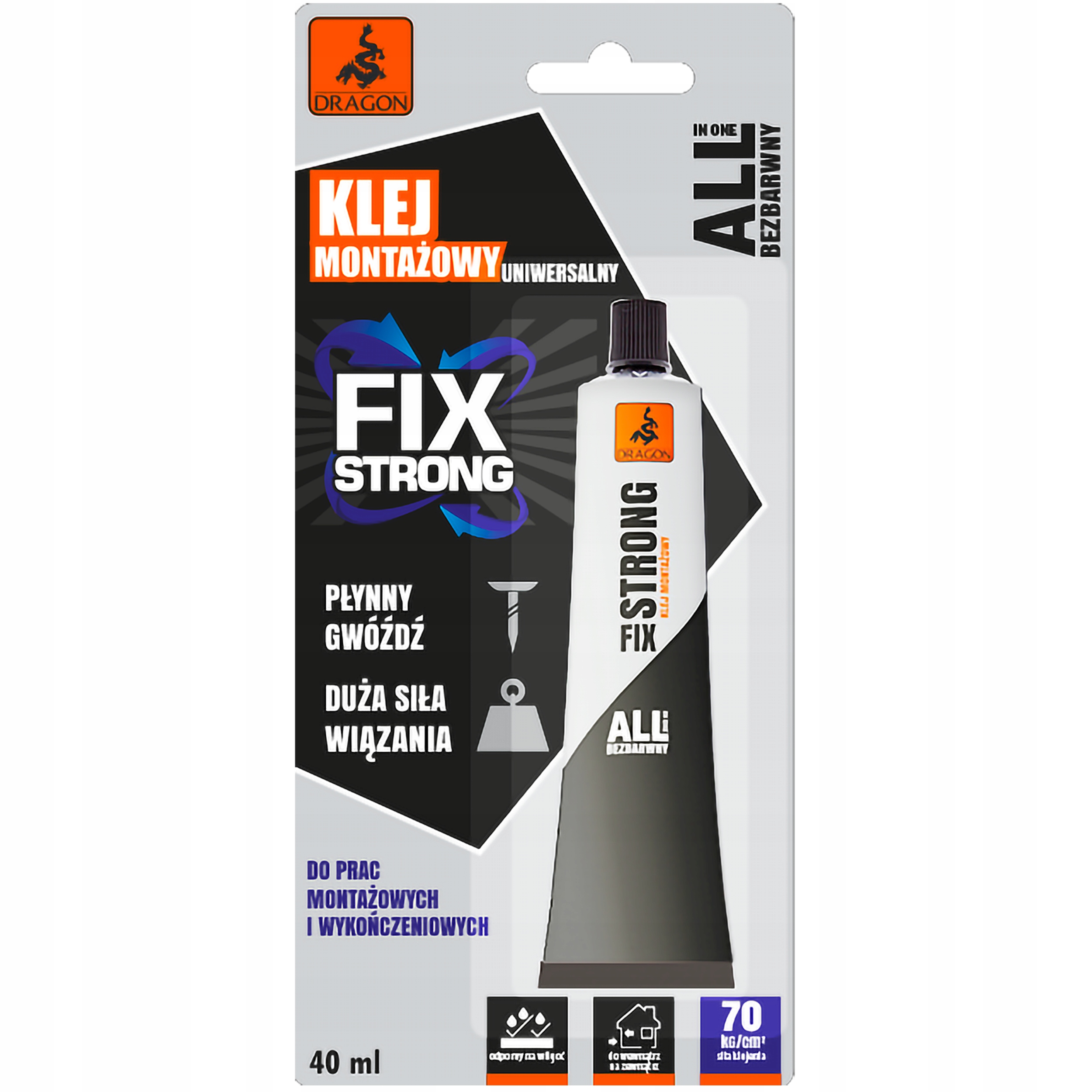 KLEJ MONTAŻOWY DO POWIERZCHNI PŁASKICH PŁYNNY MOCNY DRAGON GWÓŹDŹ 40ml