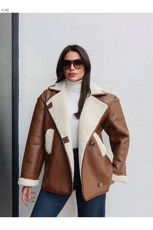 Hnědá Dámská Bunda S Eko Kožíškem Elegantní L 5IA