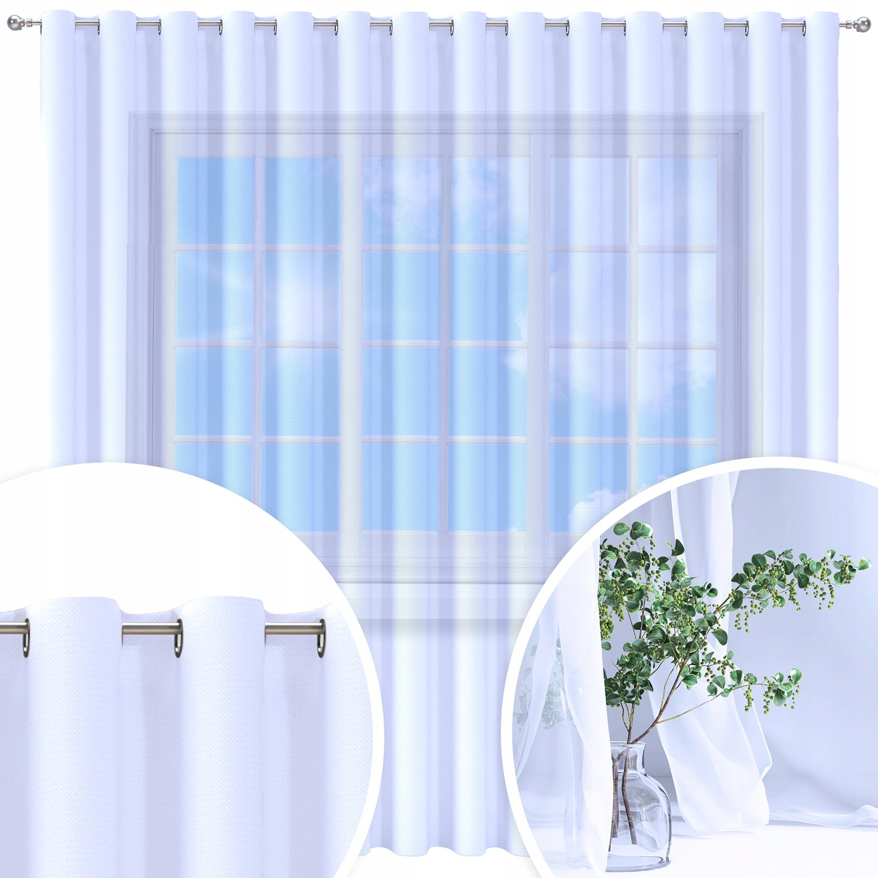Hotová Záclona Voál Bílá 500 X 230 CM Závěs Oka Záclony Na Průchodkách