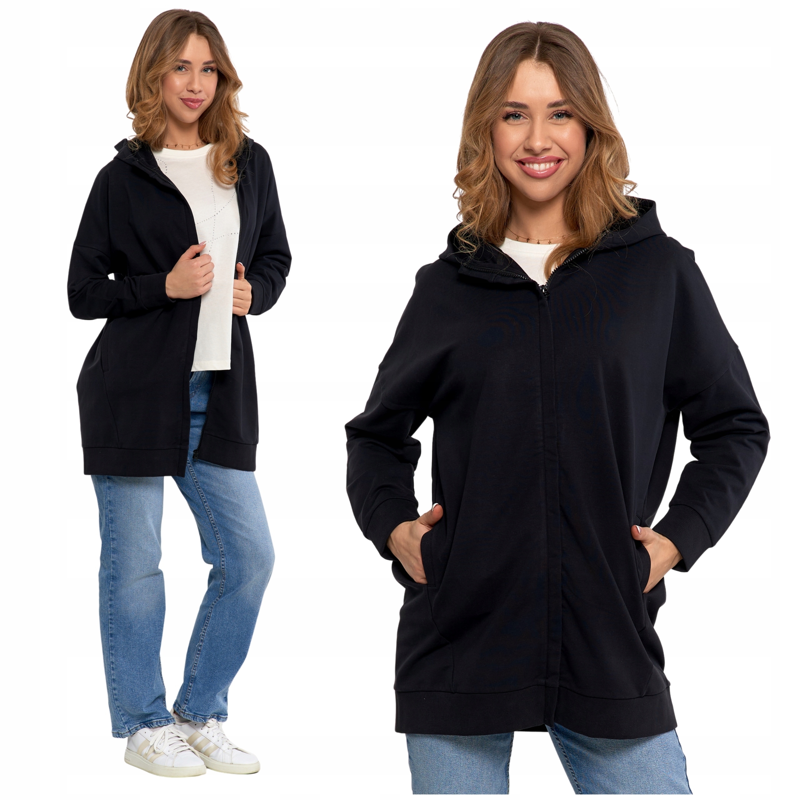 Volná Mikina Tepláková Rozepínací Dlouhá Hladká S Kapucí Moraj XL/XXL