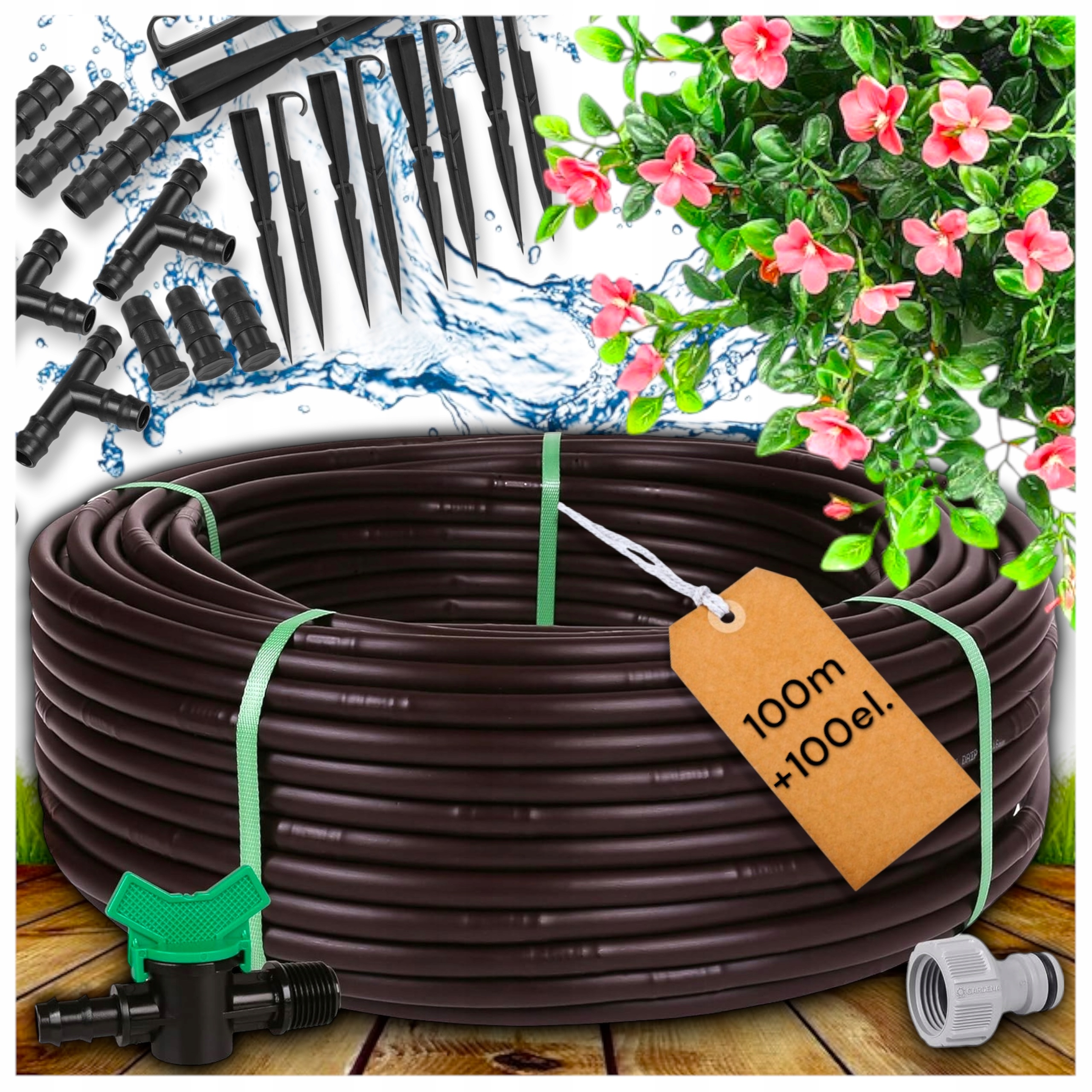 Linia Kroplująca XXL 100m 100el Nawodnienie Kropelkowe Wąż Kropelkujący