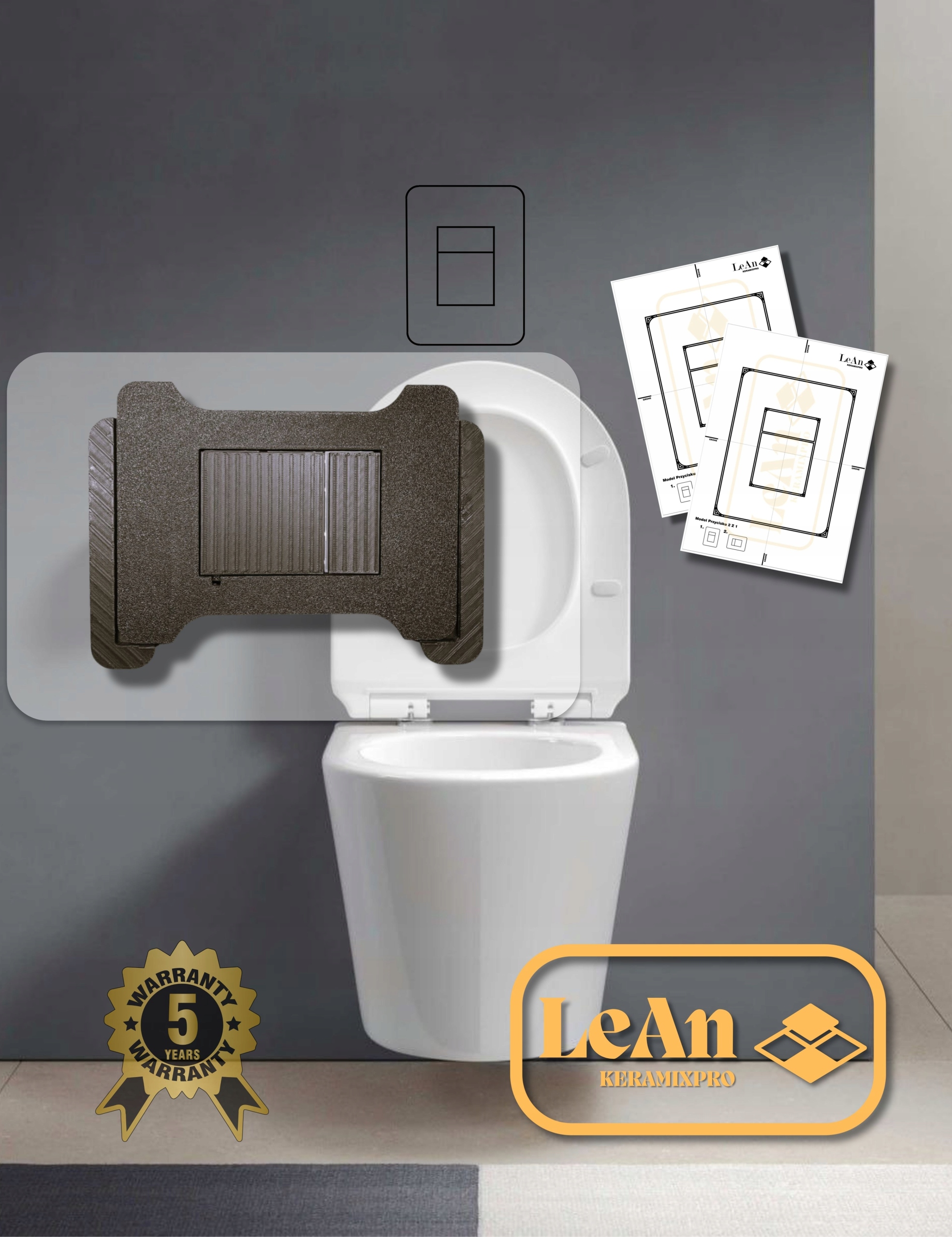 Skryté splachovacie tlačidlo pre Grohe čierne pod tmavé dlaždice