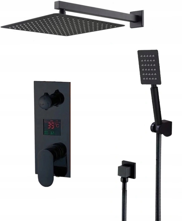 

Kran Bateria Wannowa Prysznicowa z LCD Czarny Mat