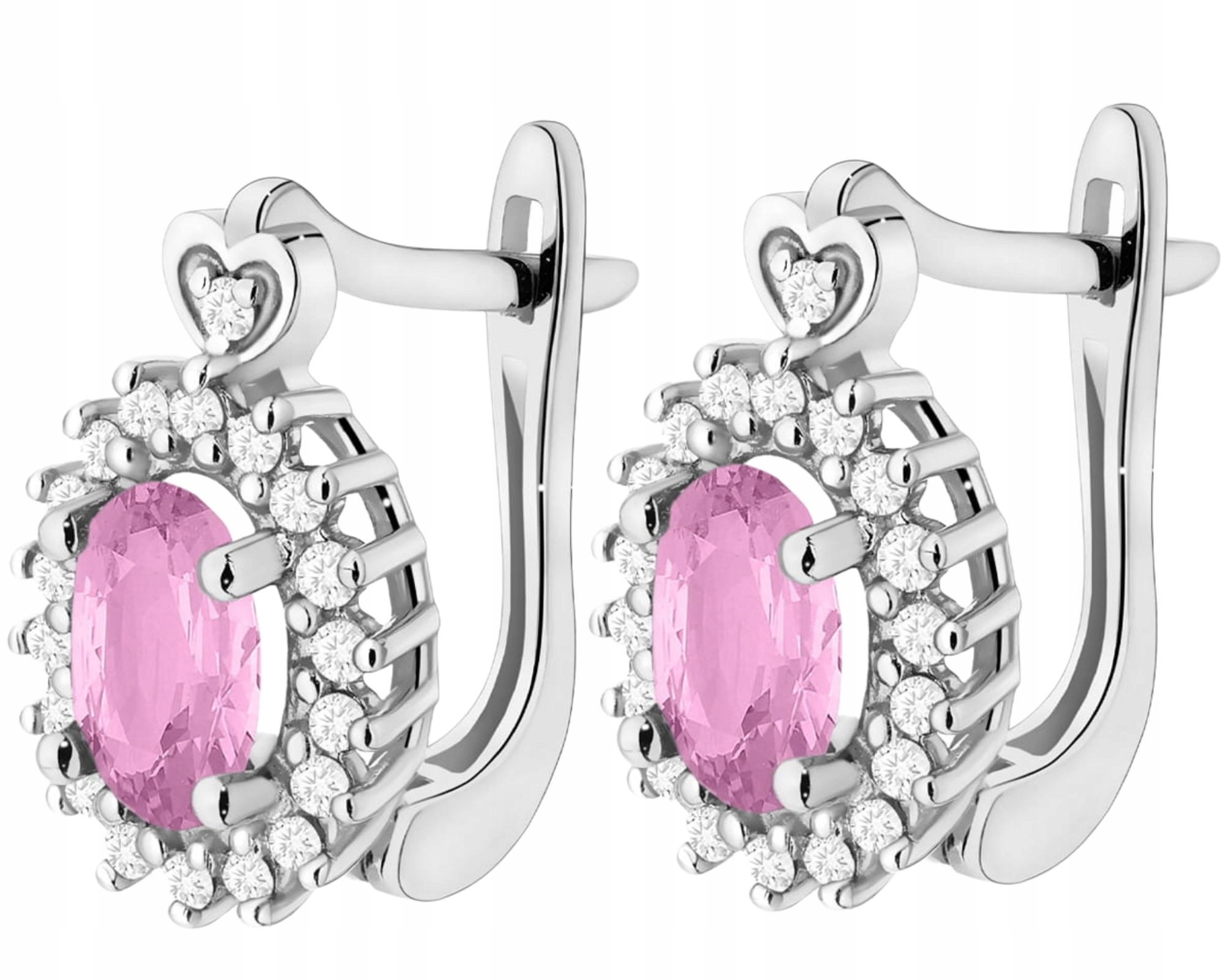 Bílé Zlato Náušnice S Růžovým Safírem A Diamanty Zlato 585 14K Dárek