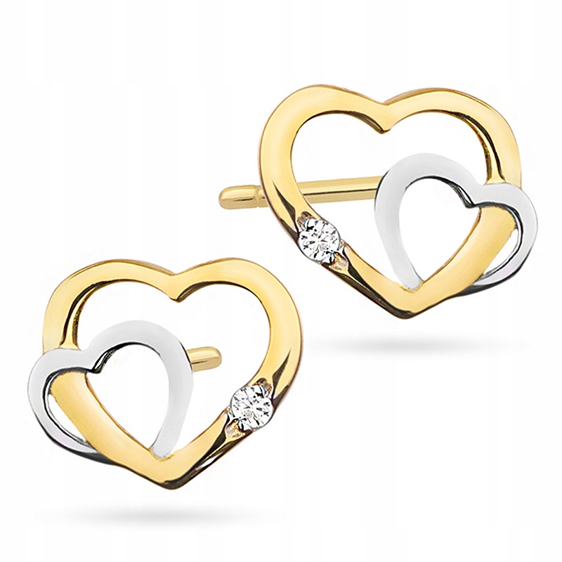 Złote Kolczyki Serduszka pr.333 Serca z Cyrkoniami