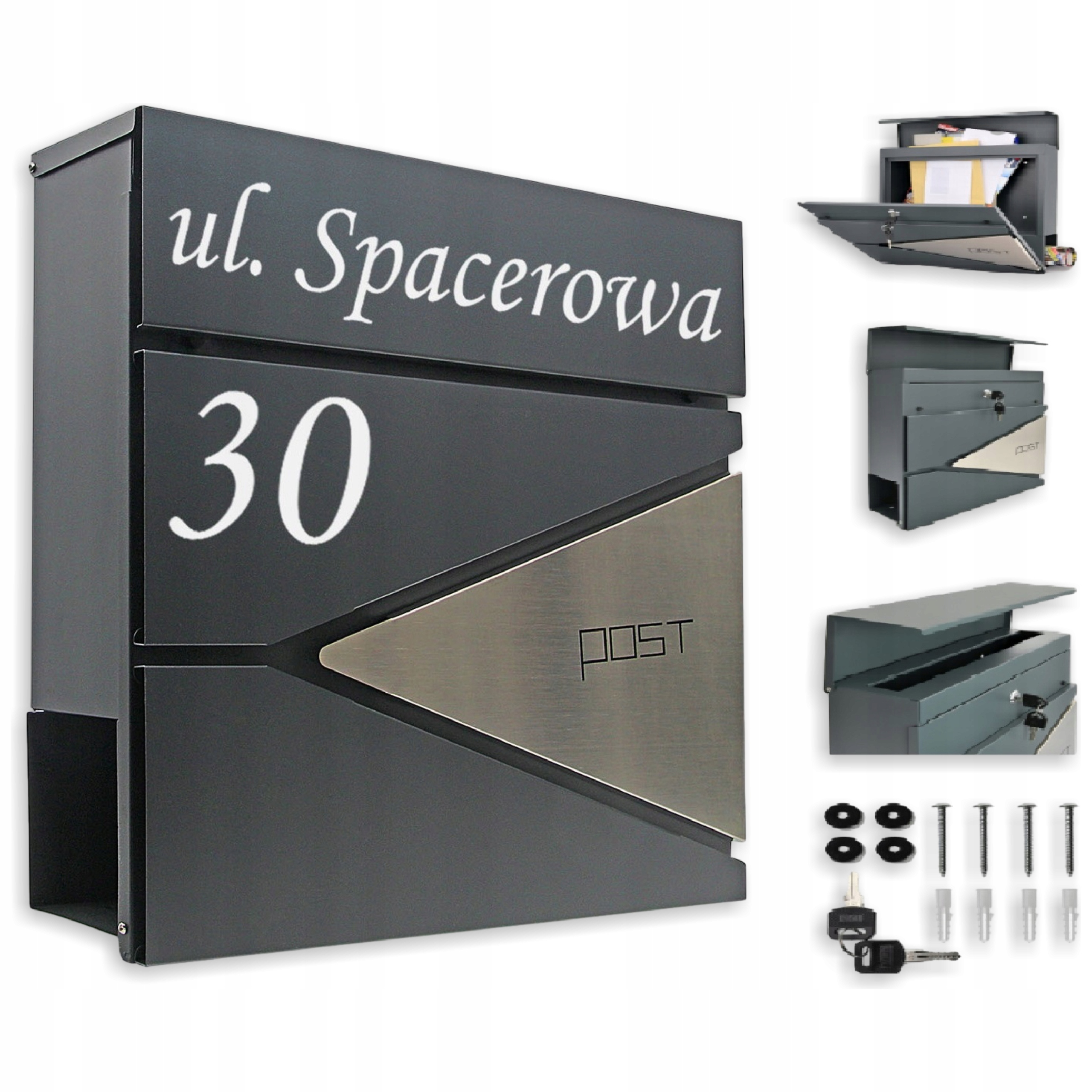 Poštovní schránka vhoz s Číslem Domu Adresou Tisk Uv Antracit RAL7016