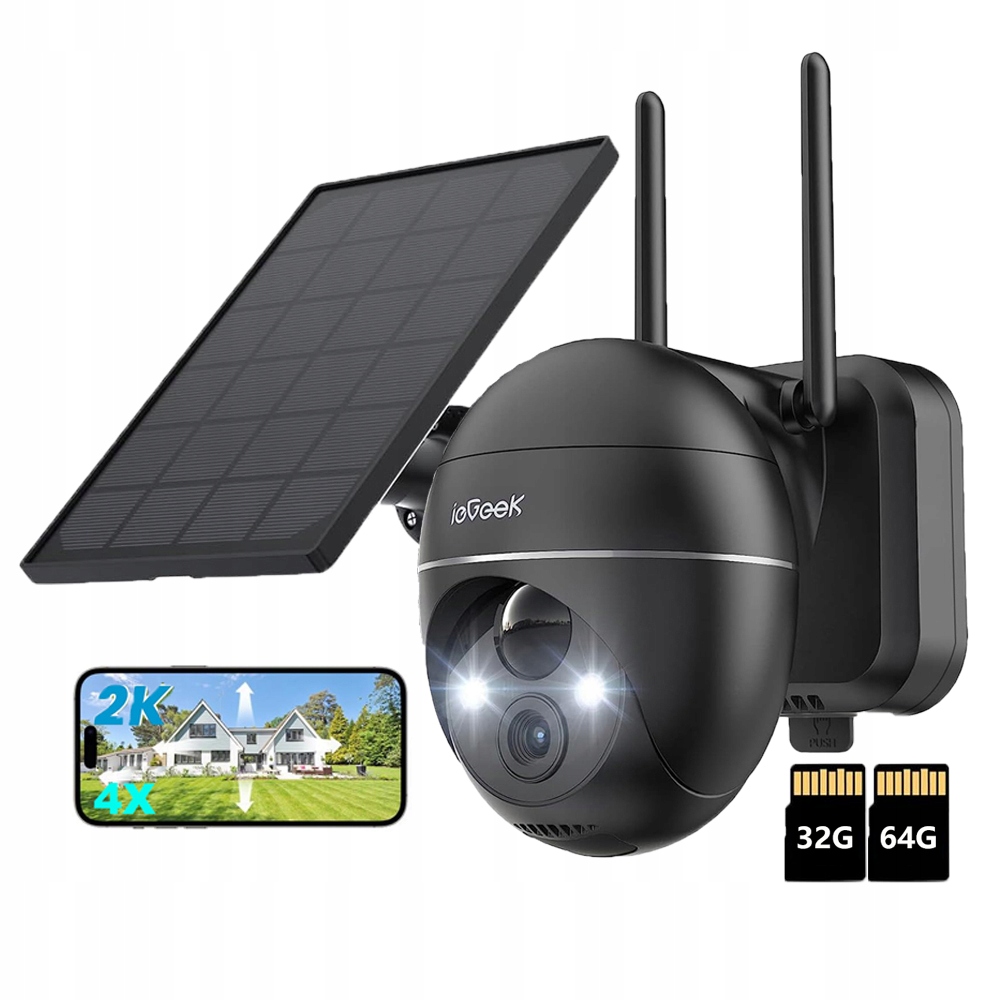 Solární Wifi Kamera 3MPX Venkovní Otočná Ip Bezdrátová Alarmová S kartou