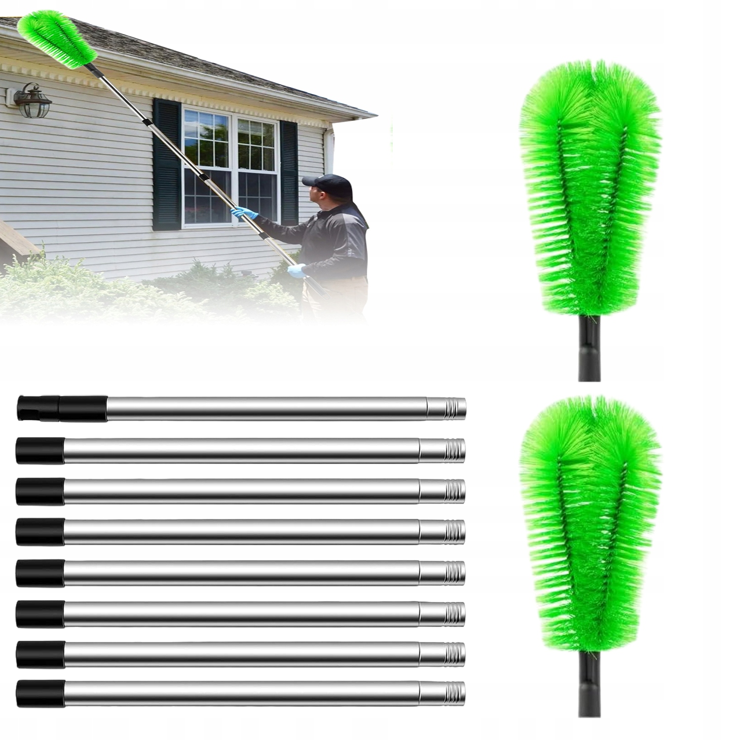 Levně Kartáč Na Čištění Okapů 2 Kartáče Výložník 10 Stop