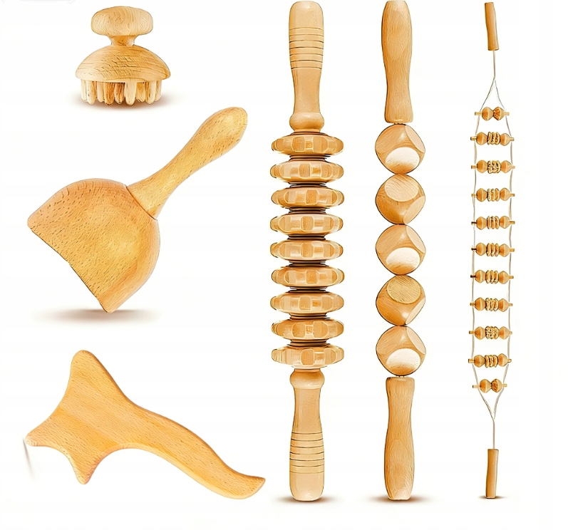 Drewniany Zestaw Narzędzi 6W1 Do Masażu Całego Ciała Maderoterapia Cellulit