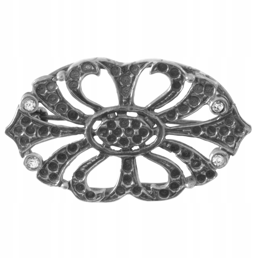 Masivní Brož S Květem A Zirkony Stříbro 925 Ažur