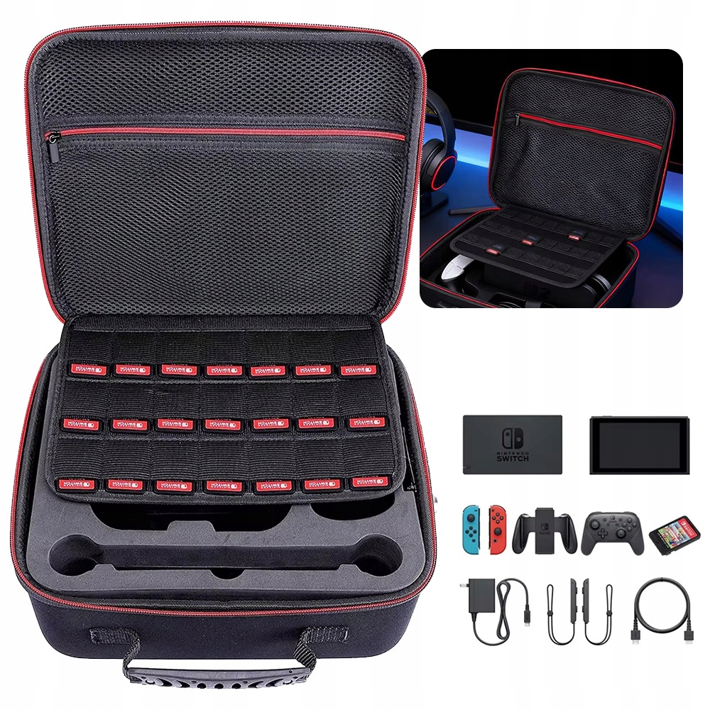 Duża Torba Futerał Etui Eva Sztywne Z Wiele Kieszeni Dla Nintendo Switch