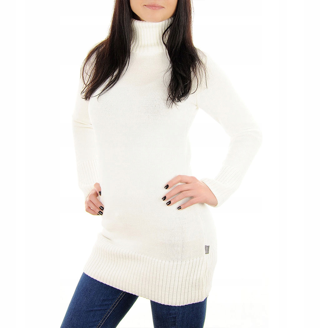 DŁUGI CIEPŁY SWETER DAMSKI GOLF POLSKI ECRU L XL