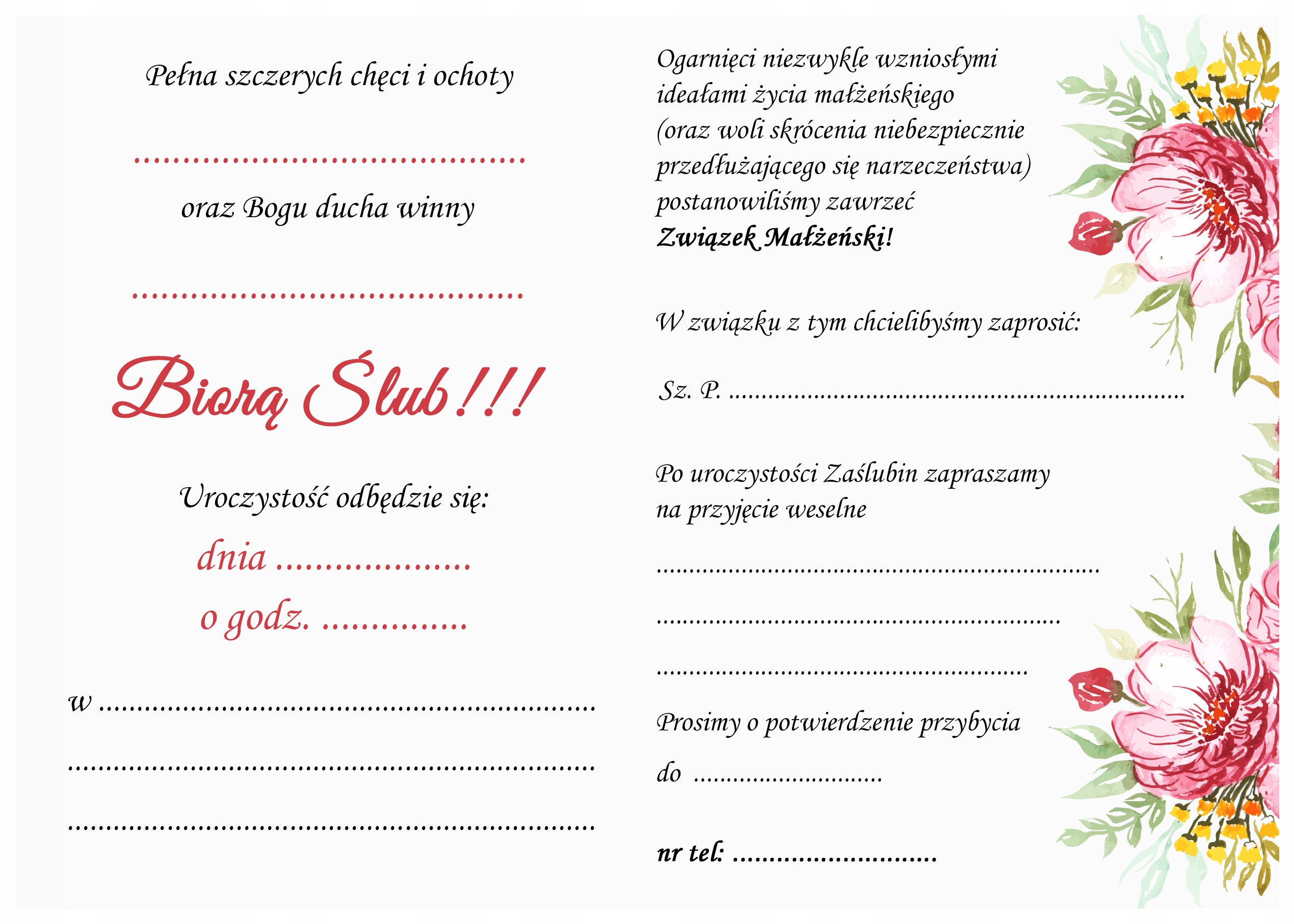 ZAPROSZENIE ŚLUBNE Kwiatowy Ogród Papier 300g Marka bez marki