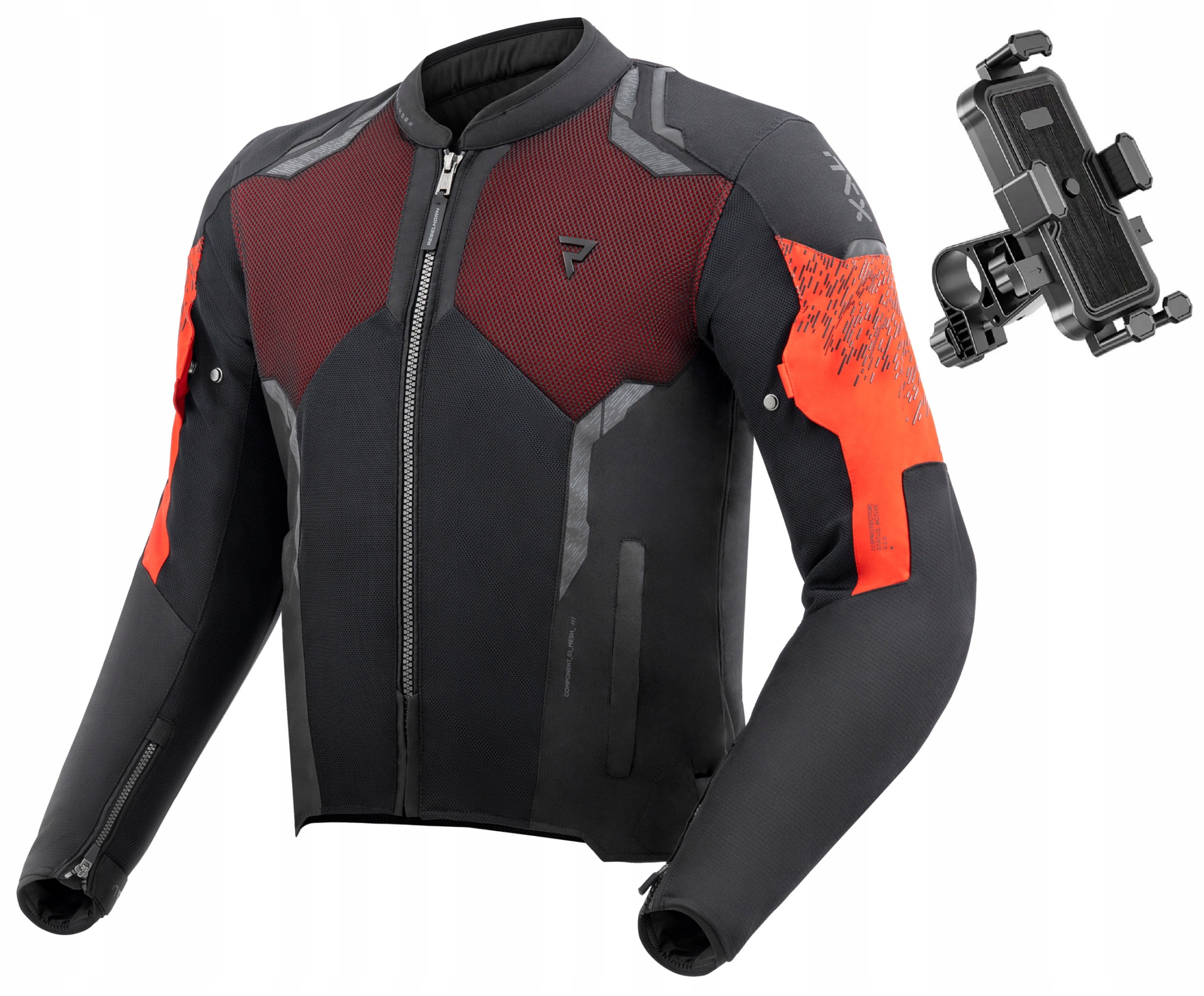 Textilná motocyklová bunda Rebelhorn Jax čierna červená XXL s držiakom grati