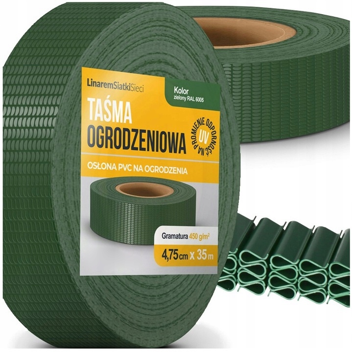 

Taśma Ogrodzeniowa Zielona Wąska 4,75x35m +klipsy