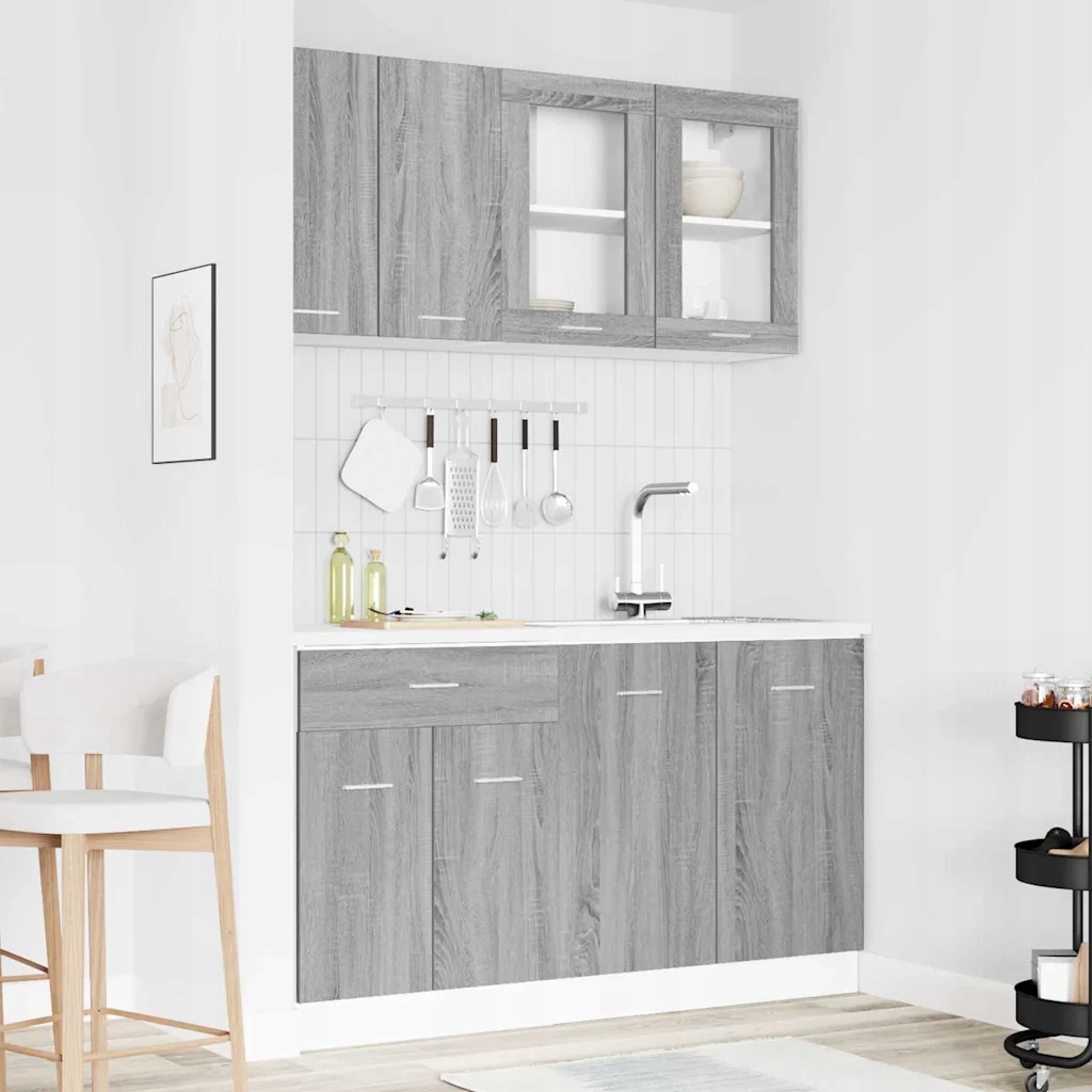 vidaXL Sestava kuchyňských skříněk se zásuvkou Lyon 4 pcs Šedá sonoma